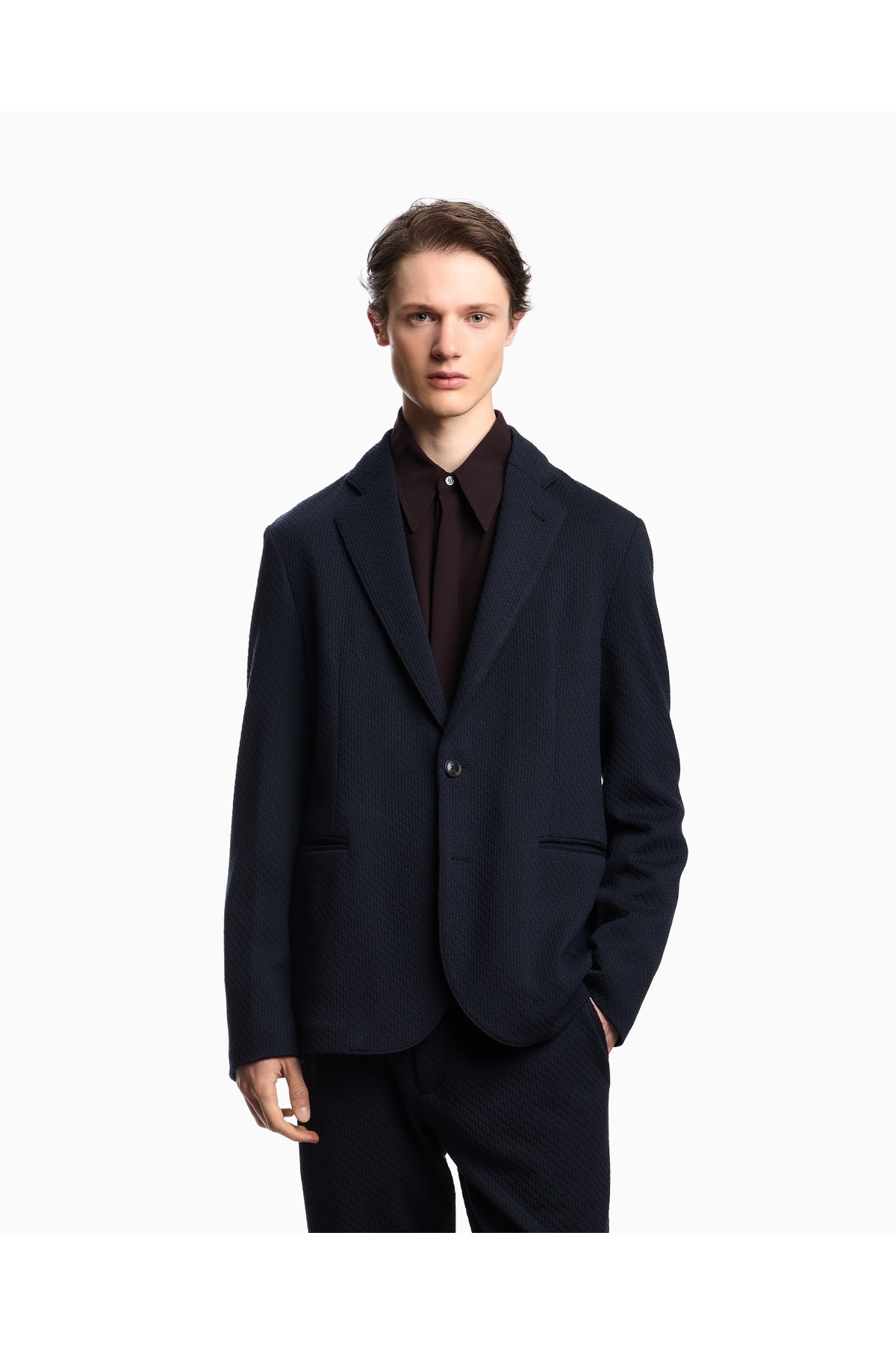 امپوریو آرمانی کاپشن مردانه بافتنی ژاکارد آستین بلند سرمه‌ای EM000069 TE15977-UB081