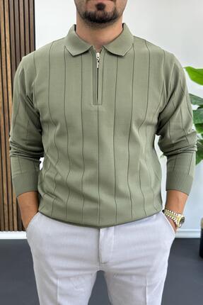 Edwox Erkek Yarım Fermuarlı Polo Yaka Mevsimlik Kazak Haki Edw195