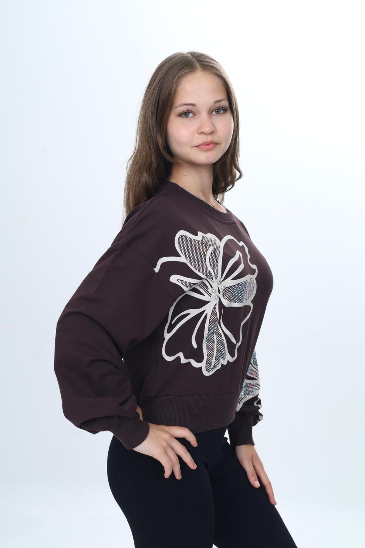 Girls 100% Cotton Daisy Printed Sweatshirt – Seasonal Two Thread Fabric-307