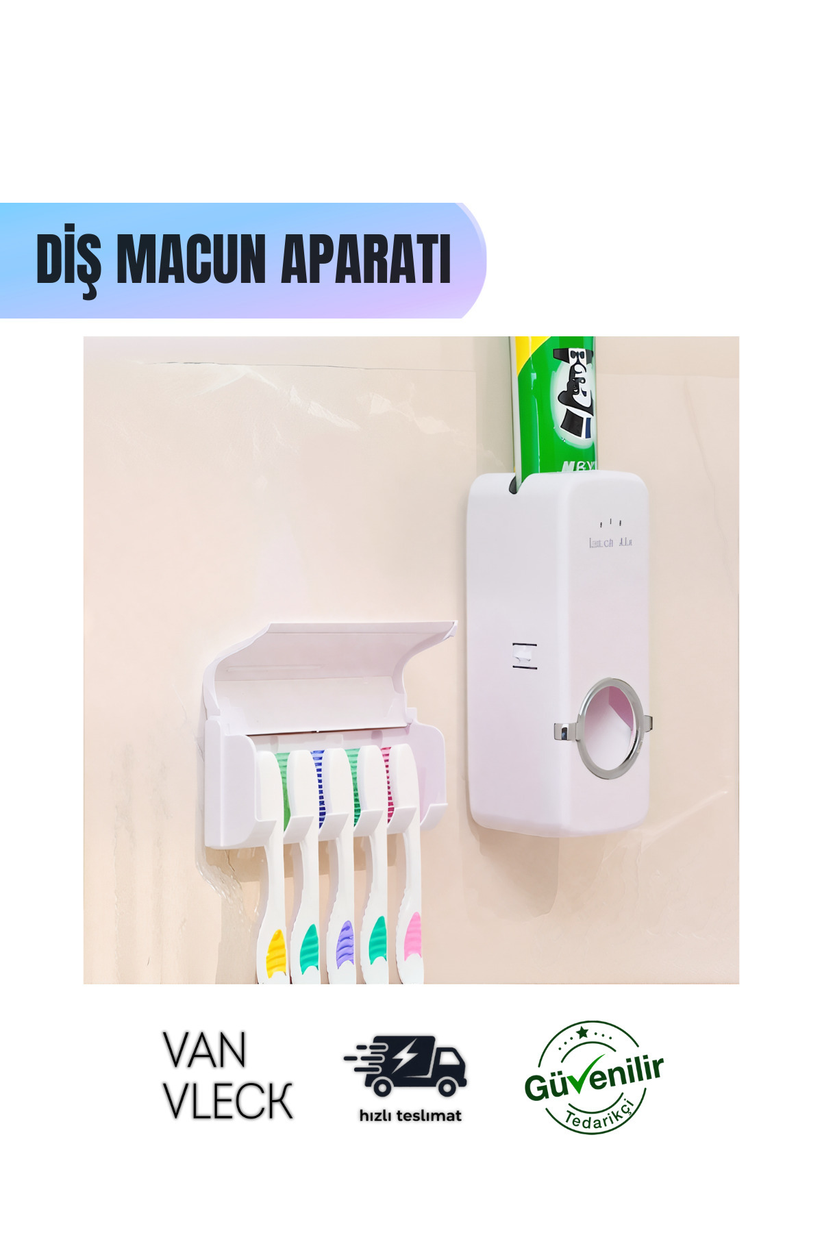 VAN VLECK Diş Macunu Sıkacağı ve 5’li Diş Fırçalığı – Macun Sıkma Aparatı ve Diş Fırçası Tutucu