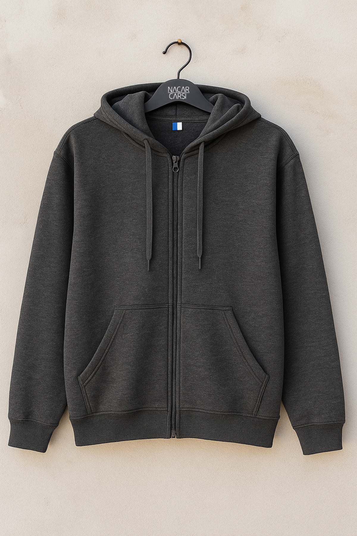 nacar çarşı Unisex Füme 2 İplik Kompakt Penye Likralı Fermuarlı Kapüşonlu Sweatshirt Hırka görsel 3