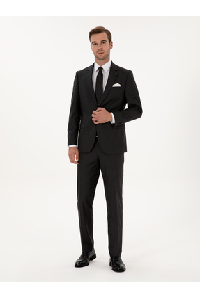 Cacharel Füme Slim Fit Mikro Desenli Yün Karışımlı Takım Elbise 50318061-VR058