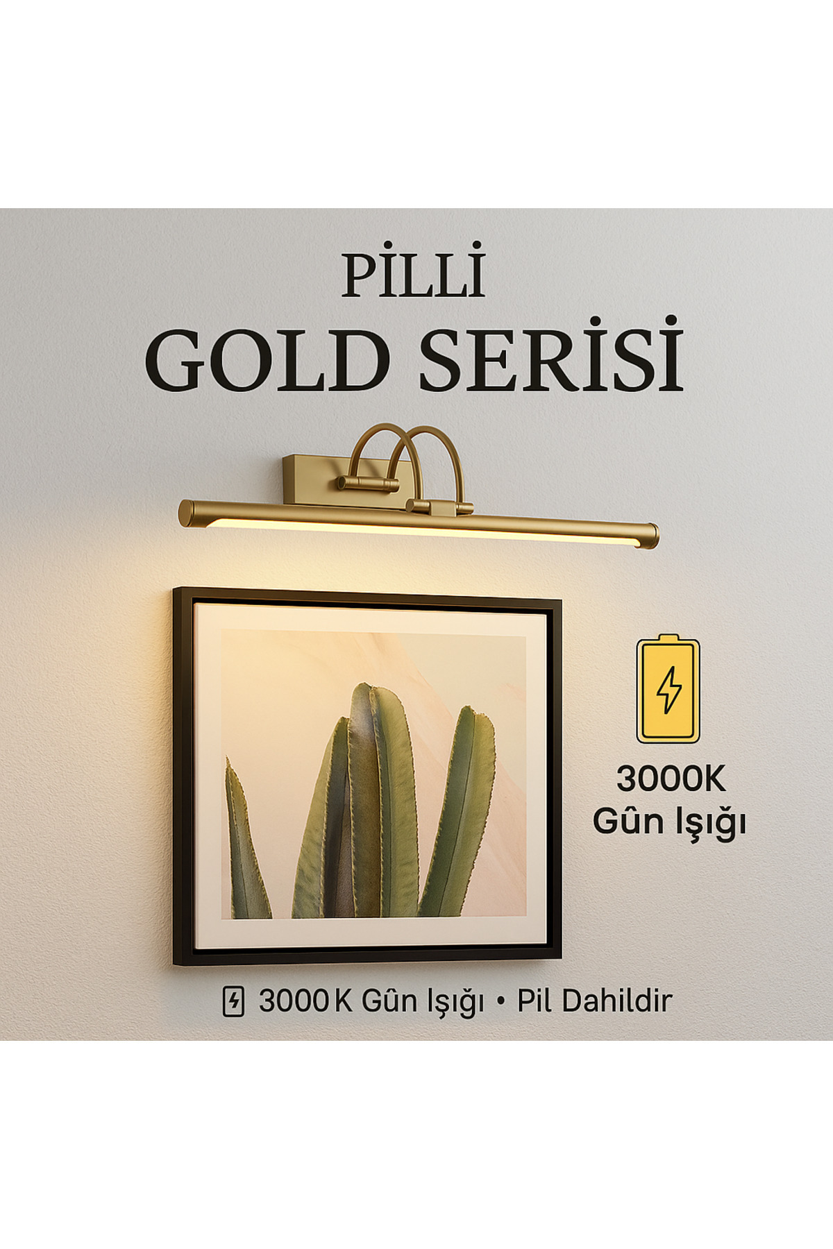 luxshome Pilli Gold Gün Işığı Salon Duvar Apliği Banyo Aydınlatma Ayna Üstü Led Tablo Aplik Loş Işık 3000K