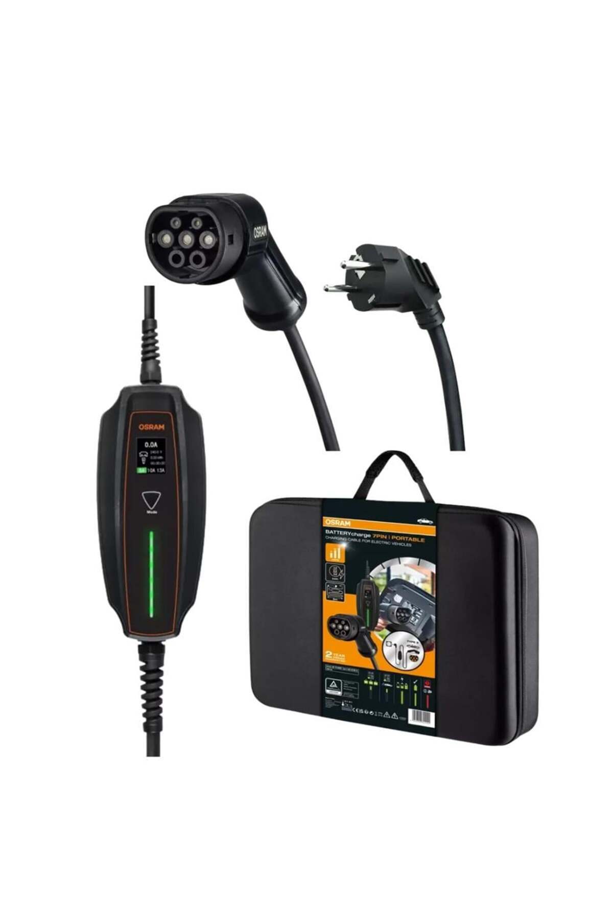 Osram 230V AC ELEKTRİKLİ ARAÇ ŞARJ CİHAZI TİP2 (EV TİPİ) (6 A/10 A/16A) (1300W/2200W/3600W) (5 MT)