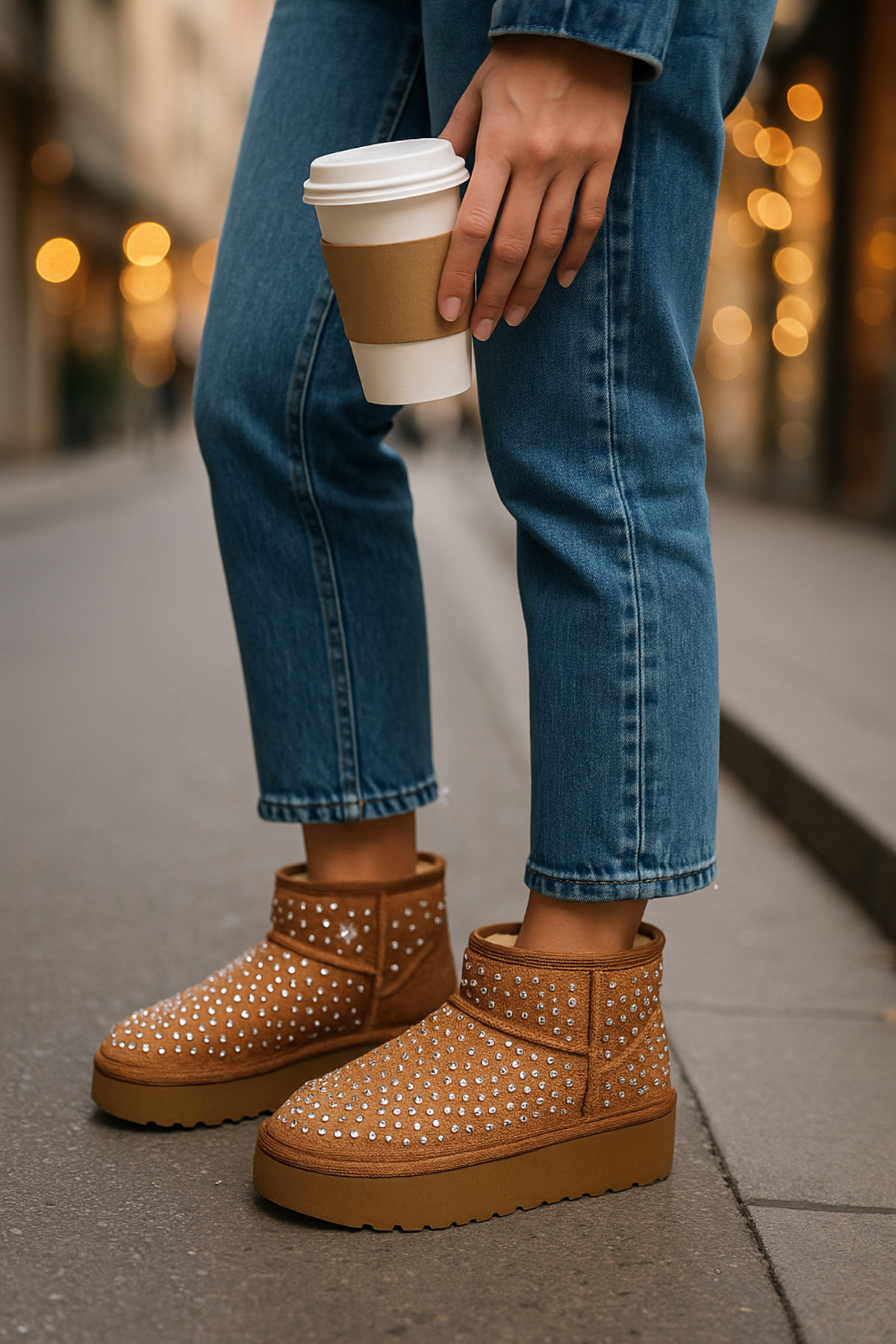 DAD WOLF Siyah Taşlı İçi Tüylü Kürklü Peluş Kadın Platform Bot Mını Dıpper 1168170