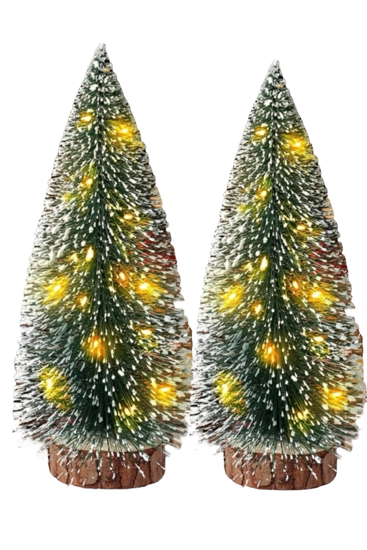 Yenigeldi 2 Adet 16cm Kendinden Işıklı 3 Kademeli Mini Yılbaşı Ağacı – Kar Efektli LED Masaüstü Çam Dekor