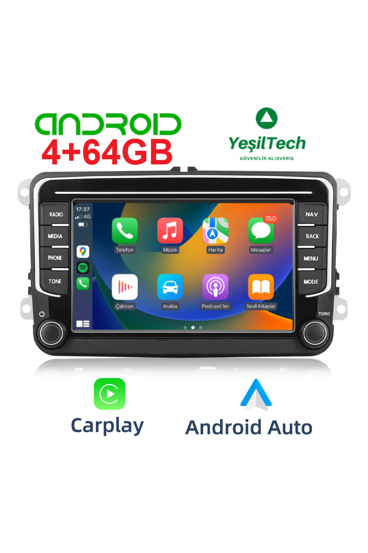 EXVOL VOLKSWAGEN ANDROİD MULTİMEDYA 4GB-64GB 7 İNC HD IPS CARPLAY JETTA-PASSAT -GOLF-SKODA- SEAT