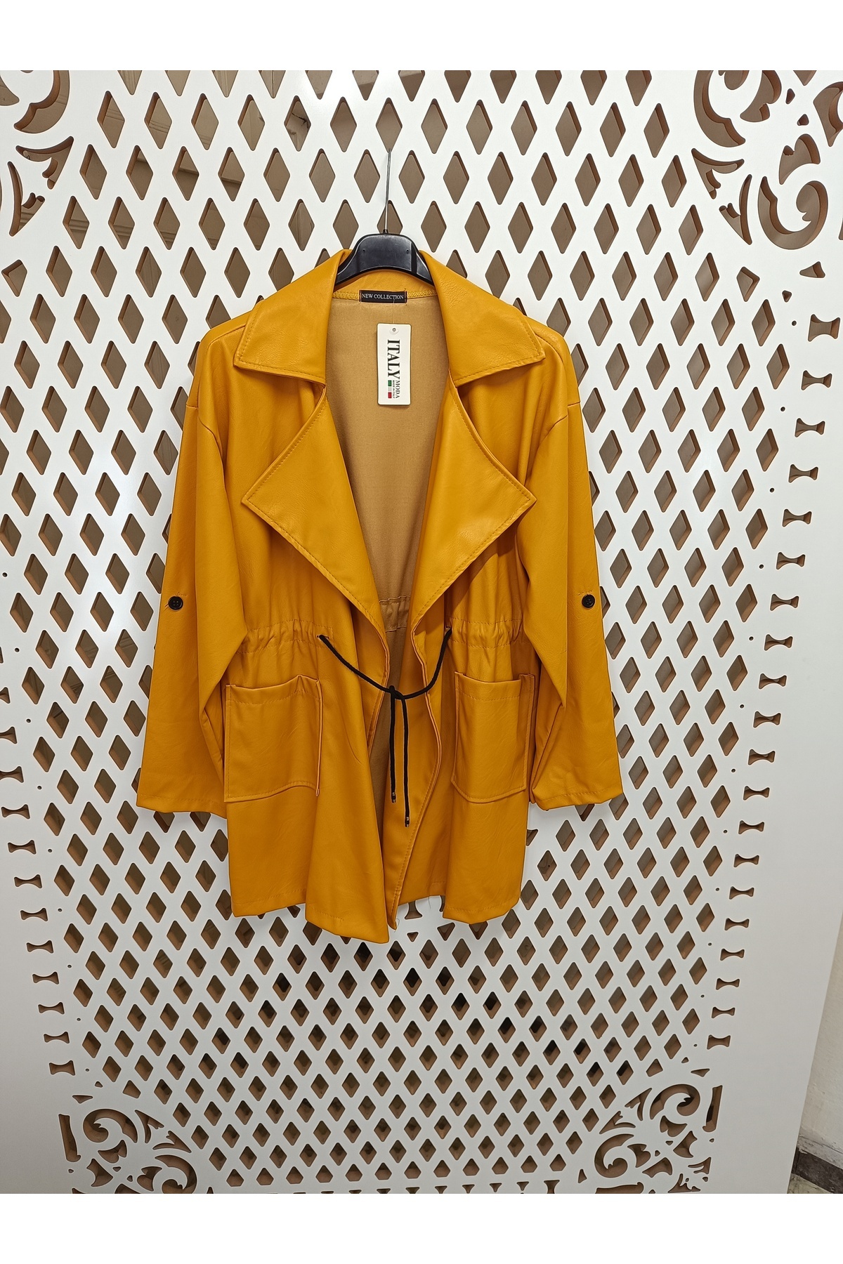 vela İtalyan Deri Görünümlü Trençkot