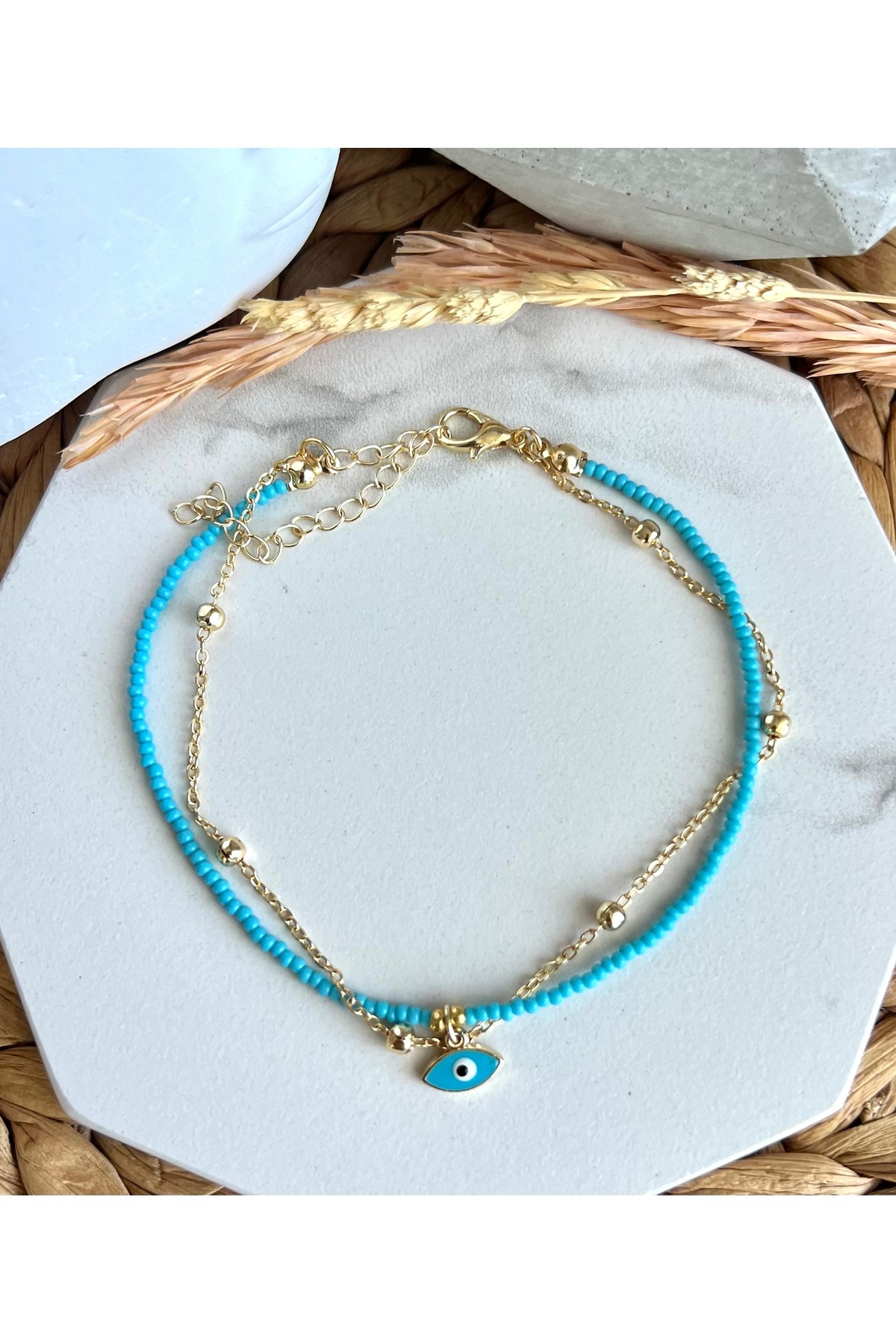 HALHALMILL Mavi Göz Sallantılı İkili Tasarım Halhal