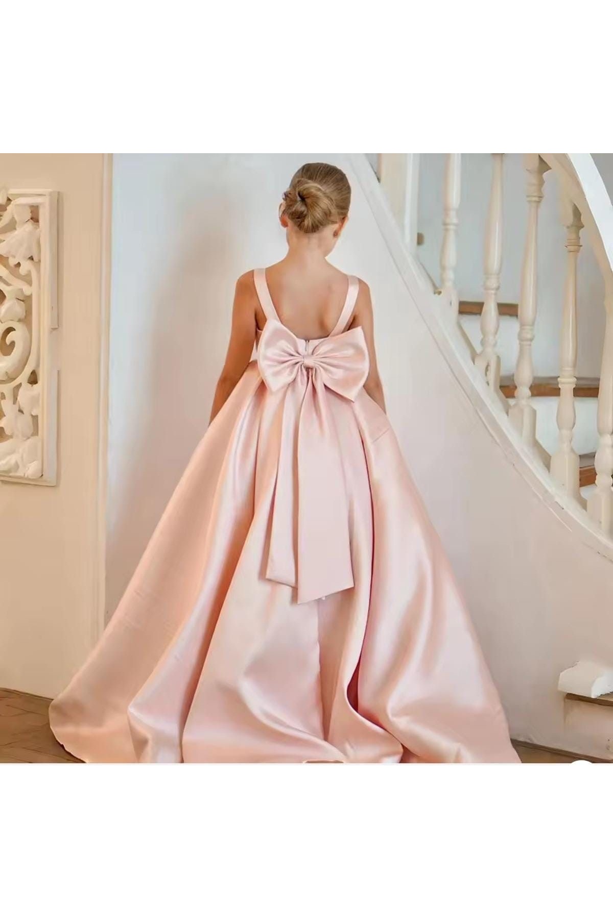 FİLİZ ŞANAL Kız Çocuk Abiye Elbise – Beyaz Prenses Model Fiyonk Detaylı Nikah & Düğün Elbisesi
