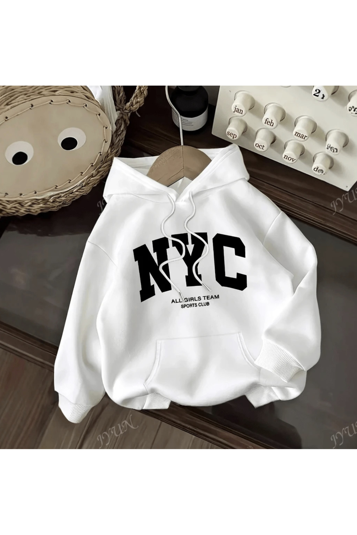 COHERENT Unisex Erkek/Kadın NYC Renkli Özel Baskılı Pamuklu Oversize Kapüşonlu Sweatshirt