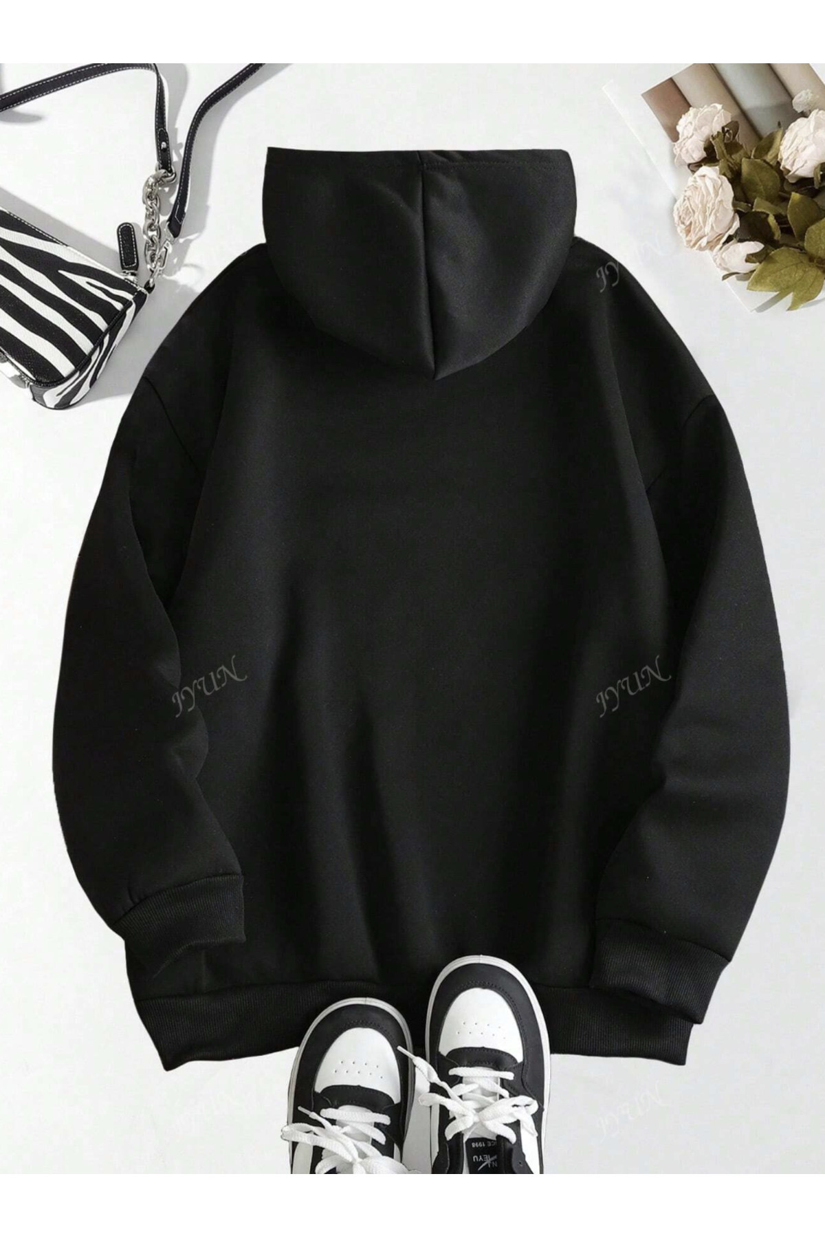 COHERENT Unisex Erkek/Kadın NYC Renkli Özel Baskılı Pamuklu Oversize Kapüşonlu Sweatshirt görsel 2