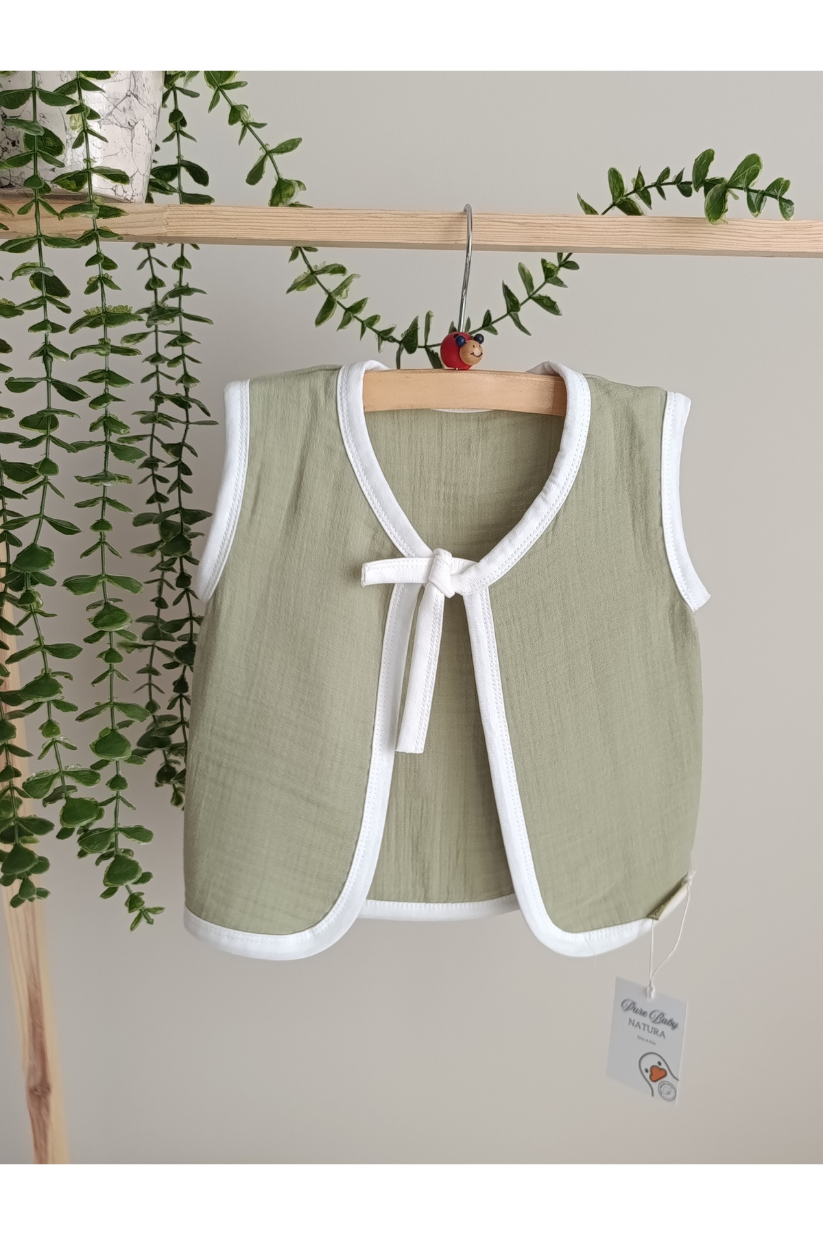 PURE BABY NATURA Organik Müslin Bebek Yeleği, erkek bebek haki yelek, 0-2 yaş fotoğrafı 2 (önizleme)