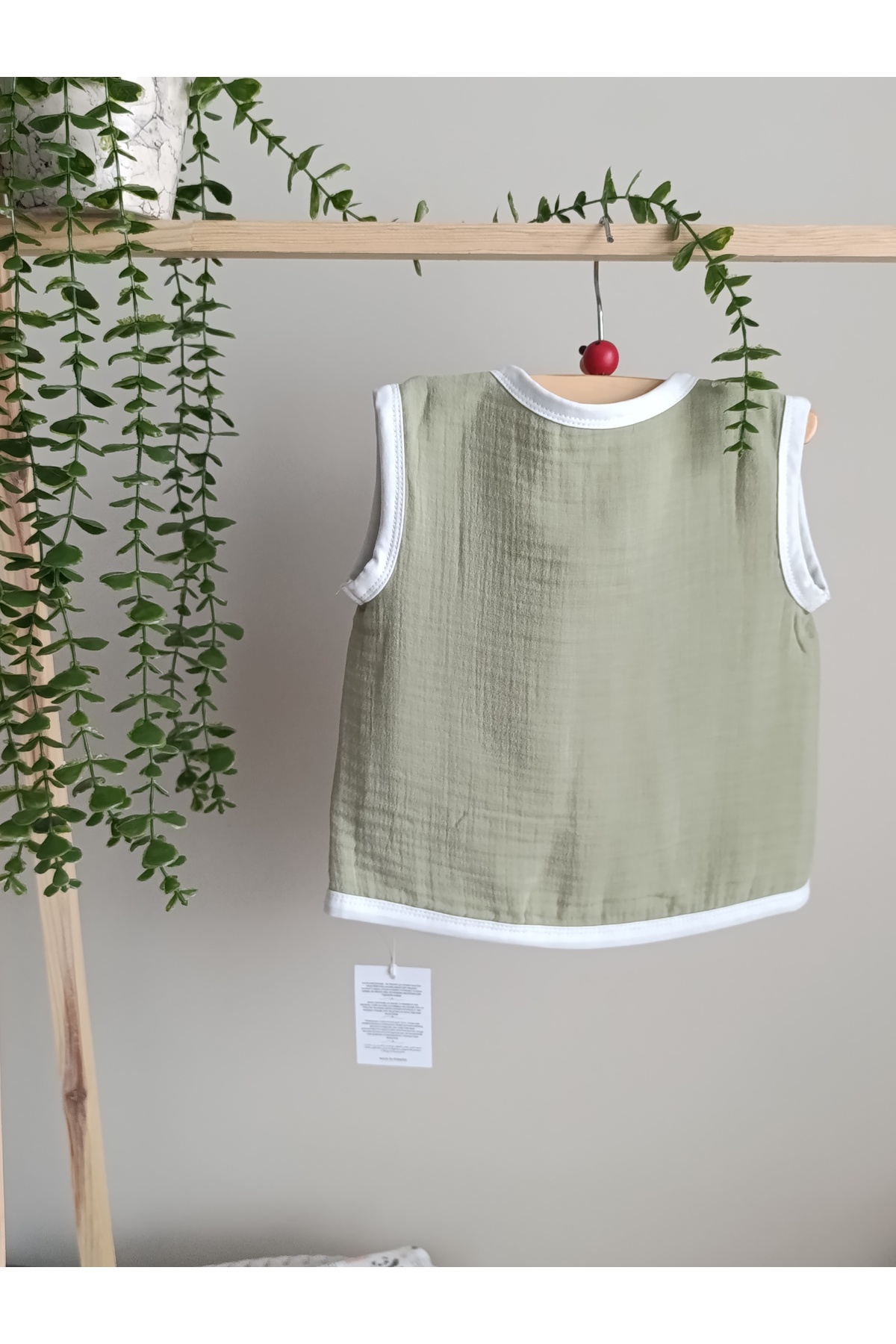 PURE BABY NATURA Organik Müslin Bebek Yeleği, erkek bebek haki yelek, 0-2 yaş fotoğrafı 3 (önizleme)