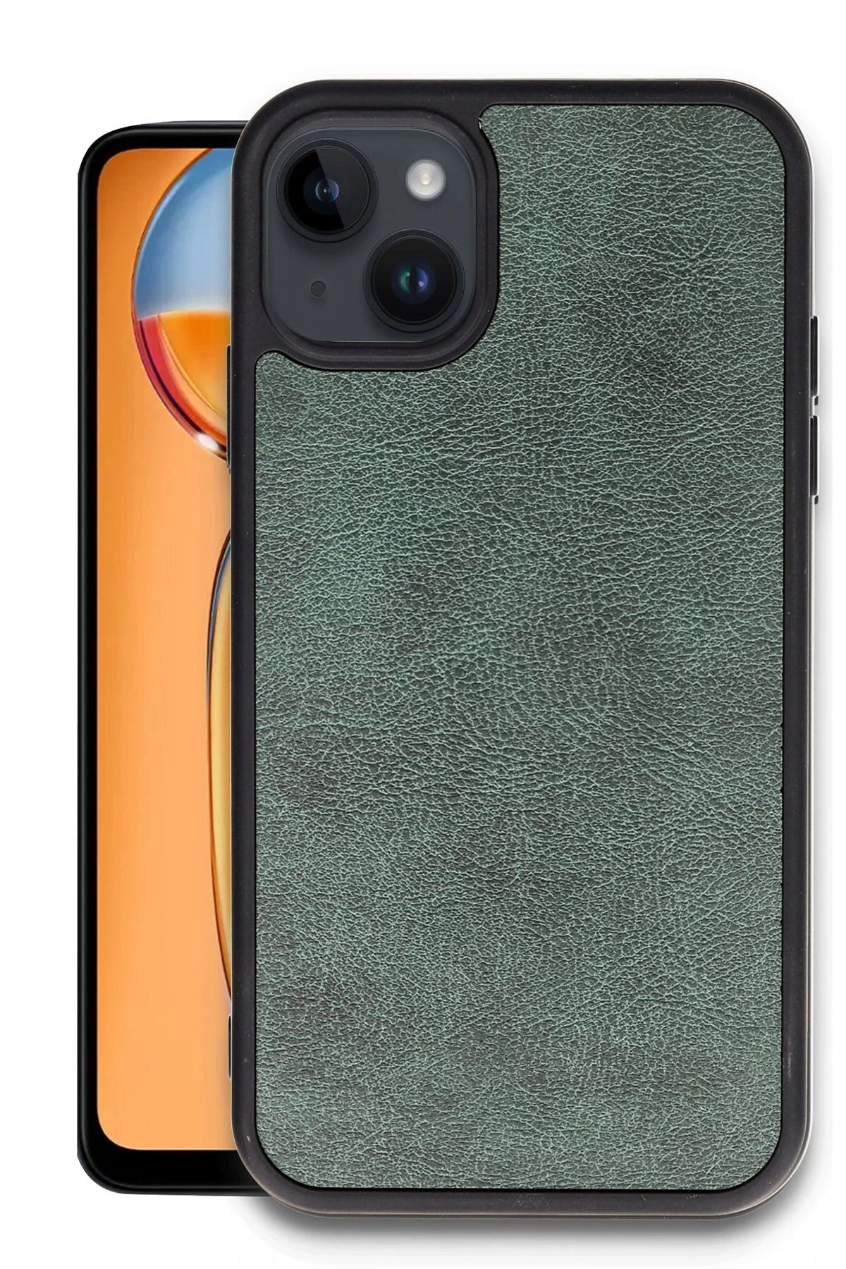 Northcity iPhone 14 Kılıf Aras Deri Kapak - Koyu Yeşil-(5796)