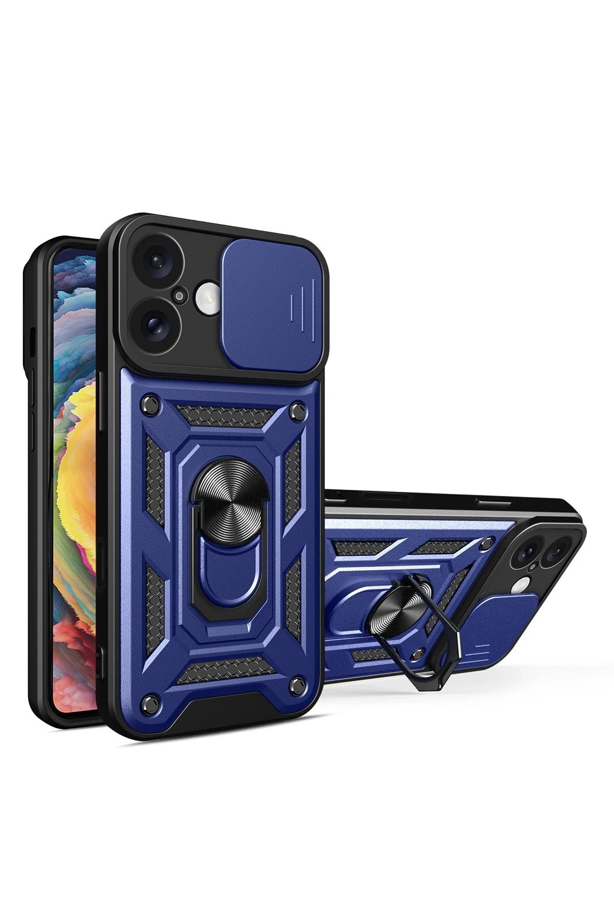 Northcity iPhone 16 Kılıf Pars Lens Yüzüklü Silikon - Lacivert-(5796)