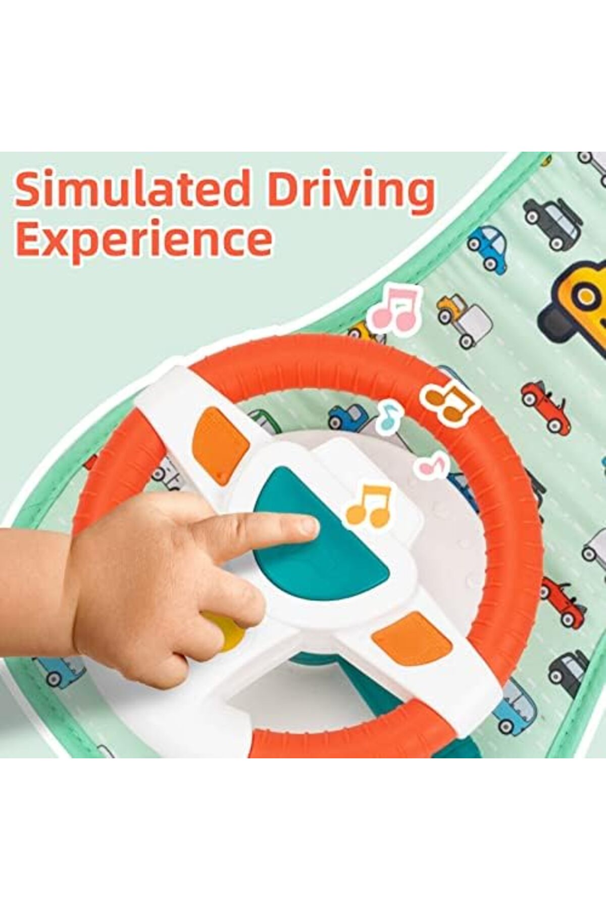 لعبة مقعد السيارة للأطفال الرضع بعجلة قيادة وموسيقى وأضواء, مرآة سلامة وتسلية أثناء القيادة