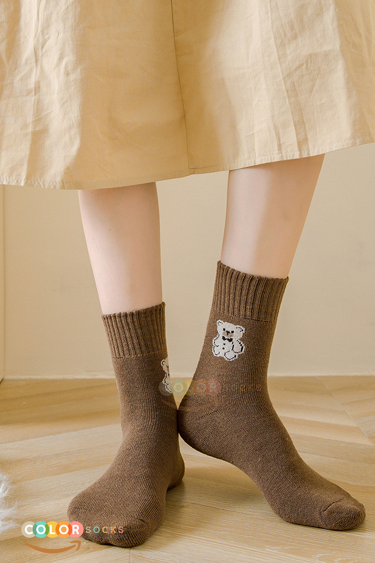 Color Socks 5 Çift Havlu Teddy Desenli Kışlık Kadın Çorap (Isı Emici) görsel 7