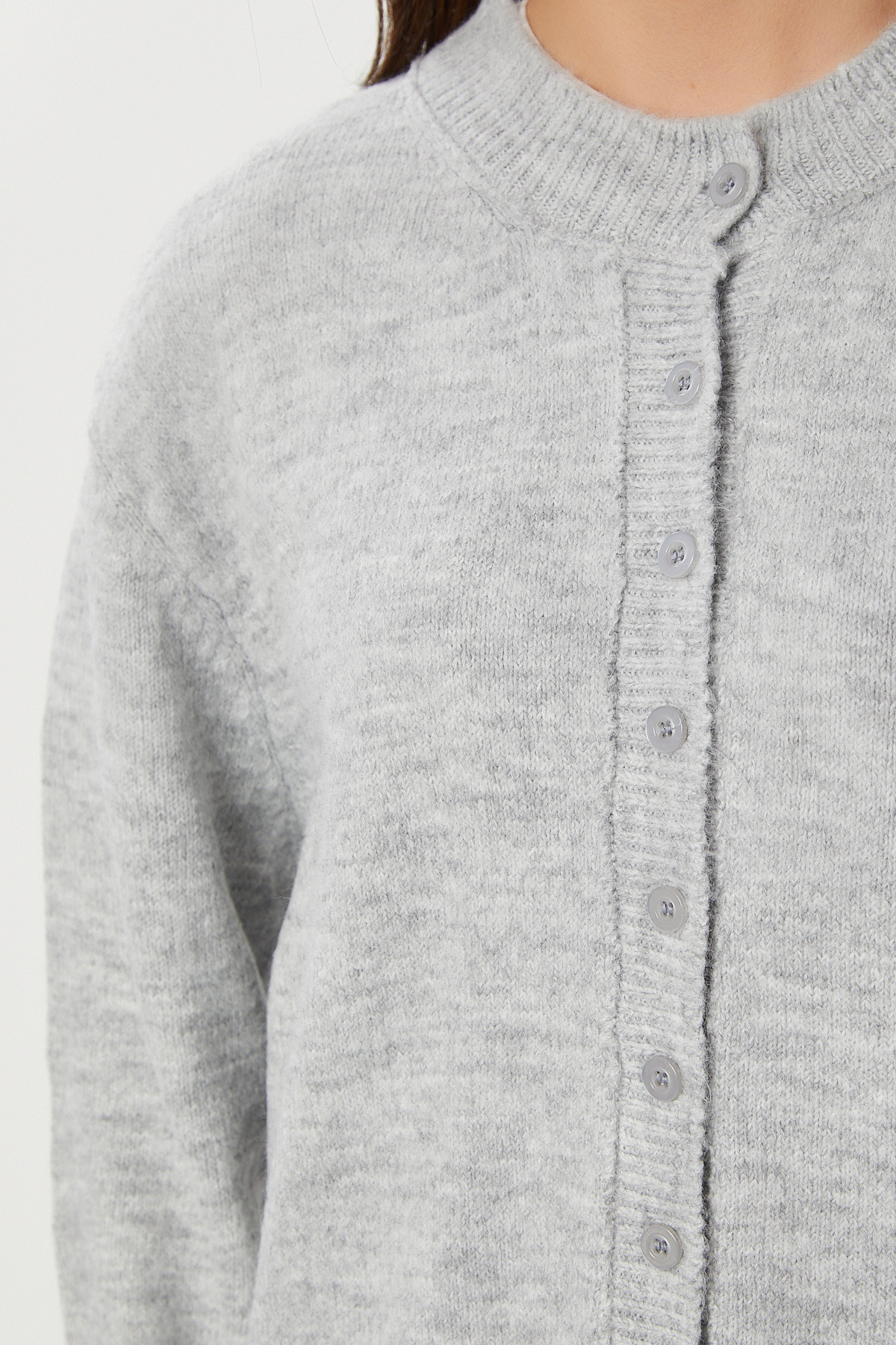 Lovelyİstanbul  Düğmeli Yün Efektli Triko Hırka LBP0027 GRİ - Görsel 4