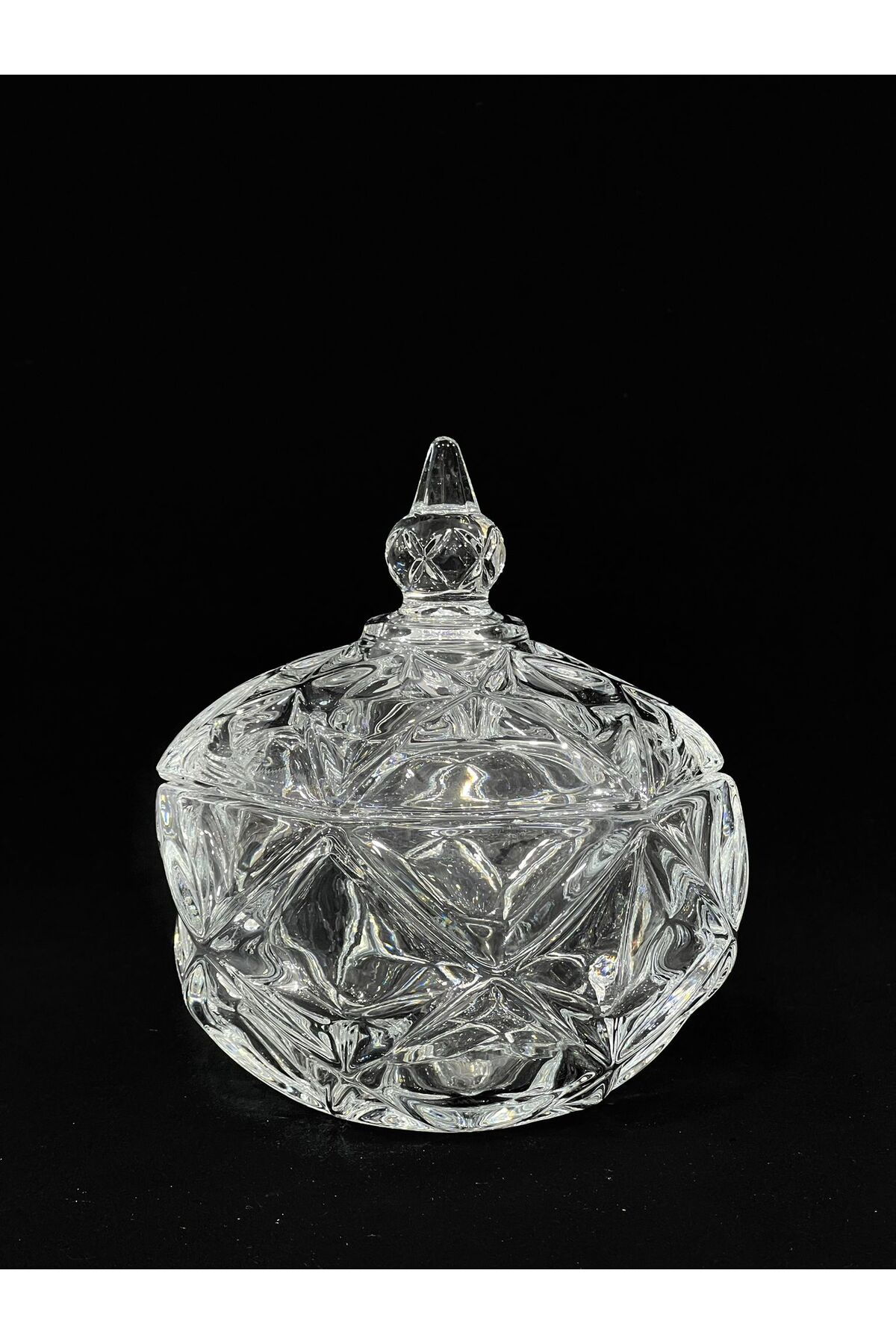 Crystal-Looking Glass Sugar Bowl - Crystal Patterned Turkish Delight Bowl and Serving Container - Glass Sugar Bowl with Lid