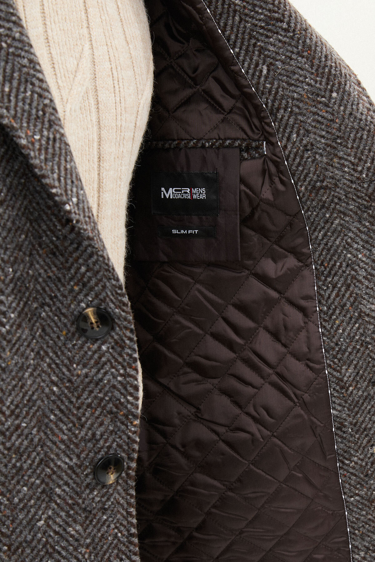 Kırçıllı Slim Fit Geniş Yaka Yün Erkek Kaban Kahve-Gri - 21334.25K — رنگارنگ — تصویر 6 از 6