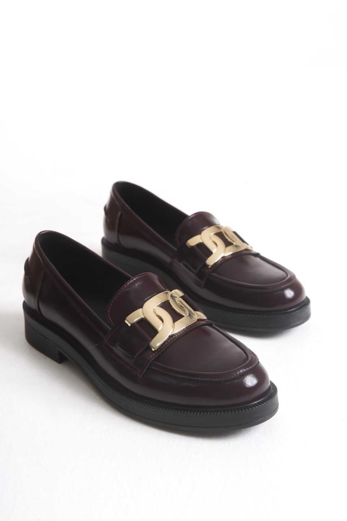 ERNİLA Sharna Pantofi De Damă Cu Cataramă Din Piele Naturală Din Piele Lacuită Burgundy Femeie - 40