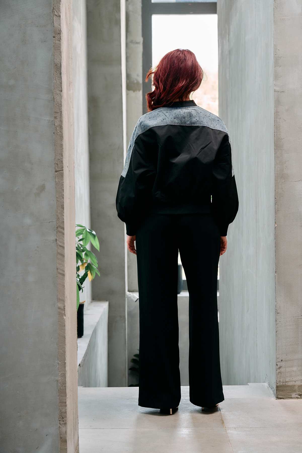 ALOFA Denim Detaylı Taş Baskılı Bomber Ceket görsel 4
