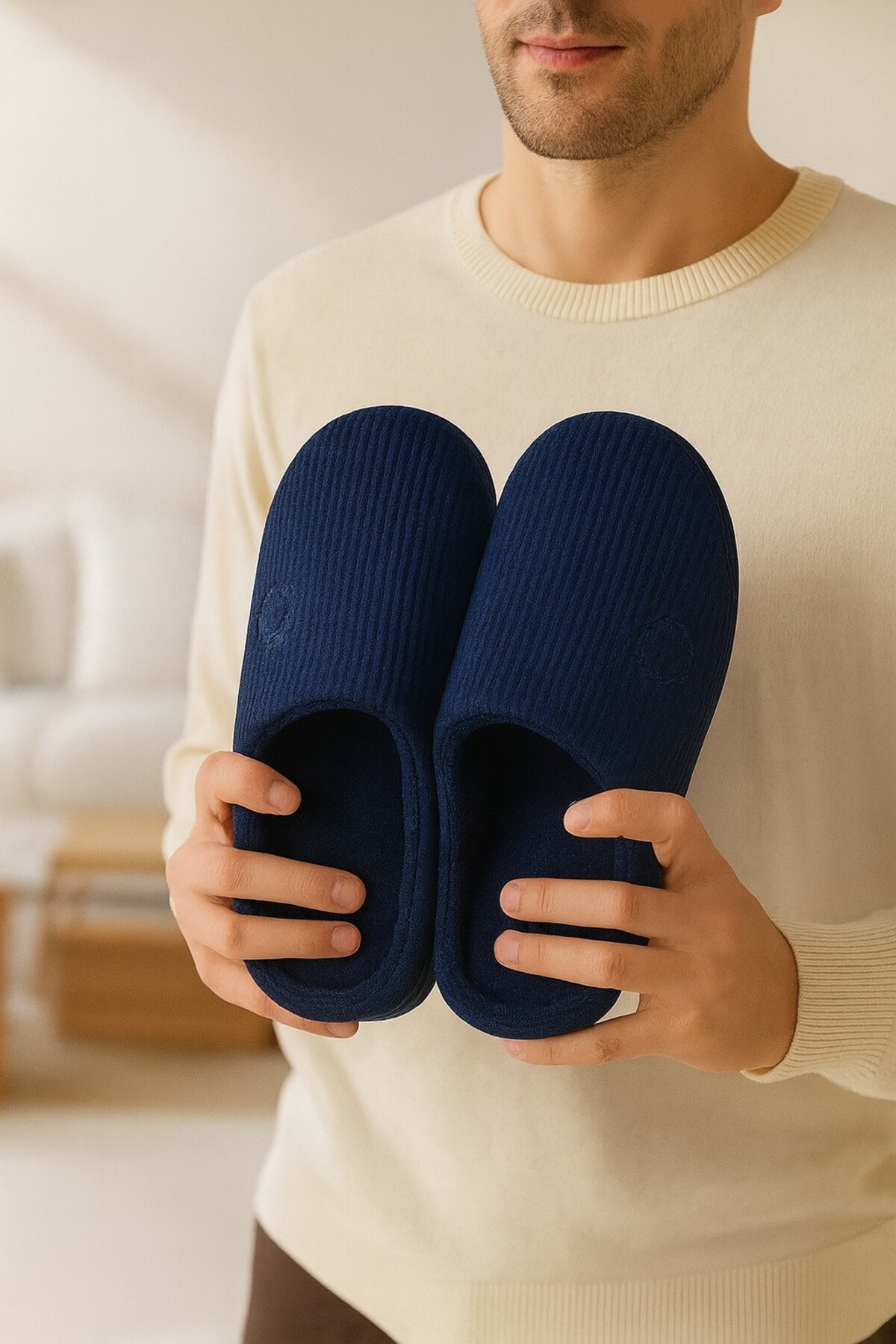 Moda Frato 3'LÜ PAKET VELVET Erkek Terlik Ev Terliği Kışlık Yumuşak Tabanlı görsel 3