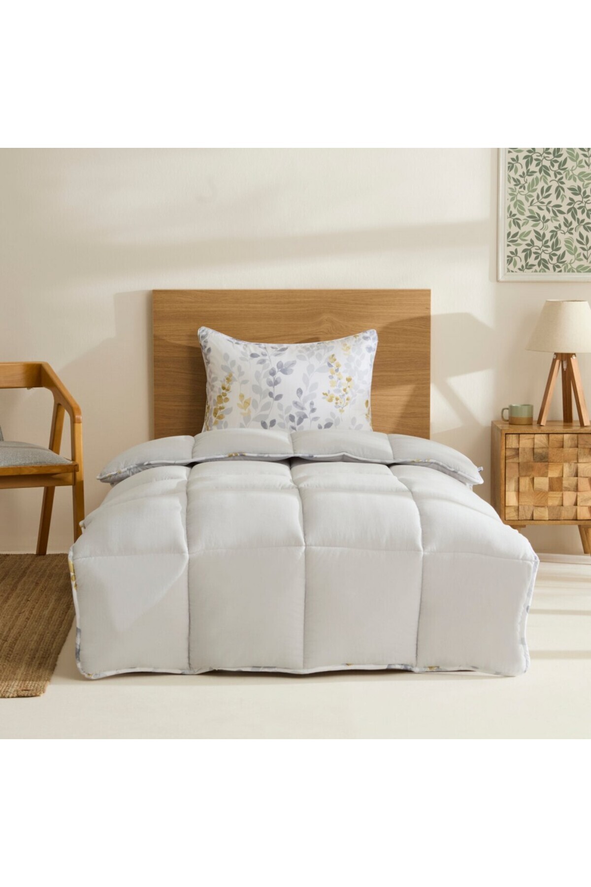 Karaca Leaf Graues Einzel Comforter Set 135x200+50x70