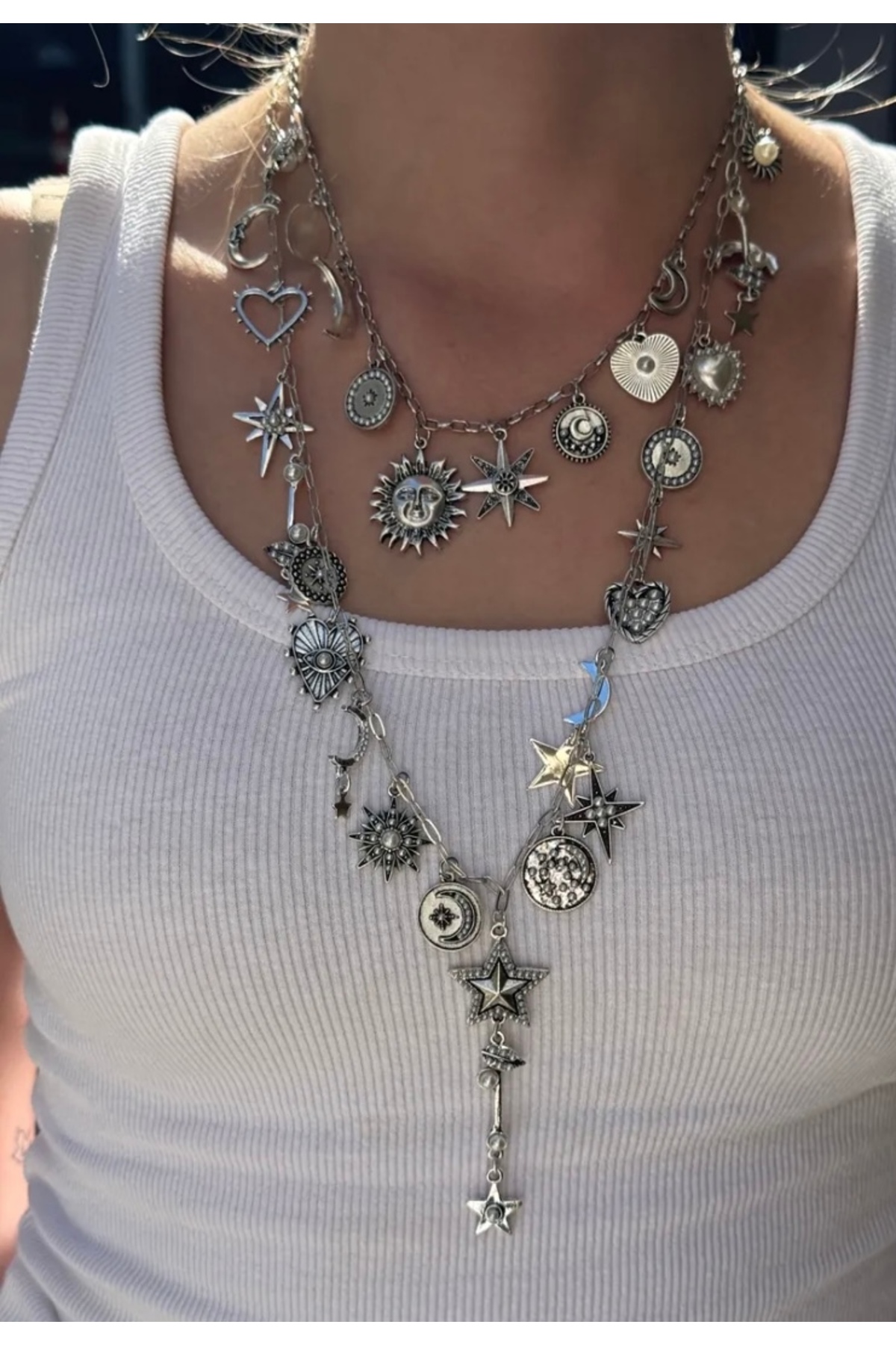 LUNA ACCESSORIES Gümüş İkili Charmlı Kolye - Fiyatı, Yorumları