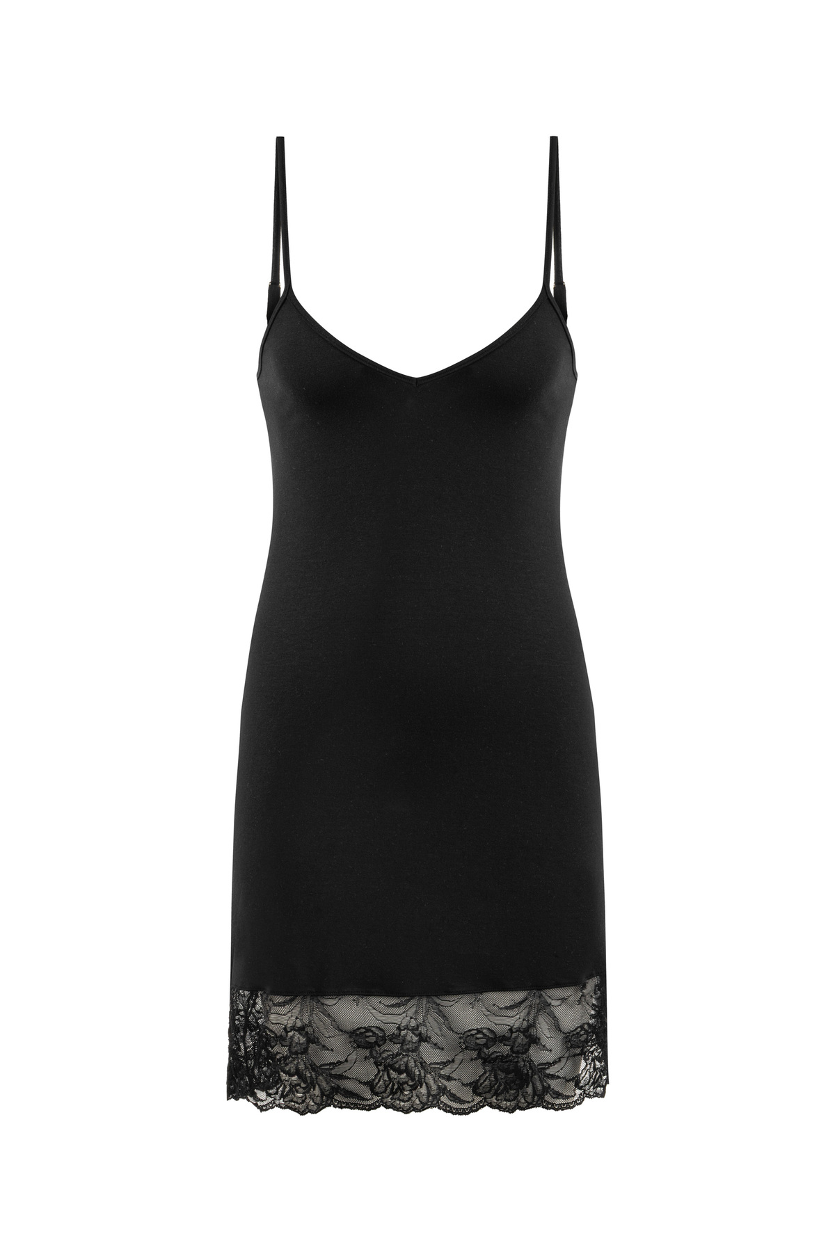 MERS SILK Modal Askılı Gecelik Dantel Detaylı Siyah