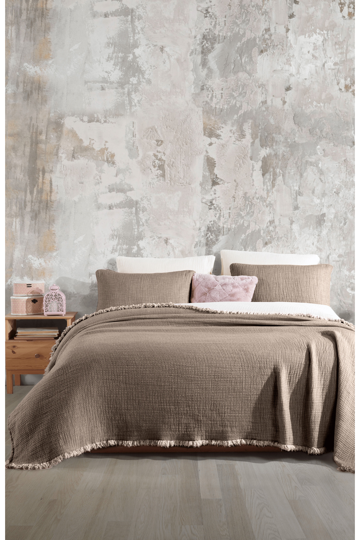 destinyhometex Kahve 6 Kat Müslin Çift Kişilik 220x240 Yorgan/2 Adet 50x70cm Yastık Kılıfı 6 Katlı Multi Muslin