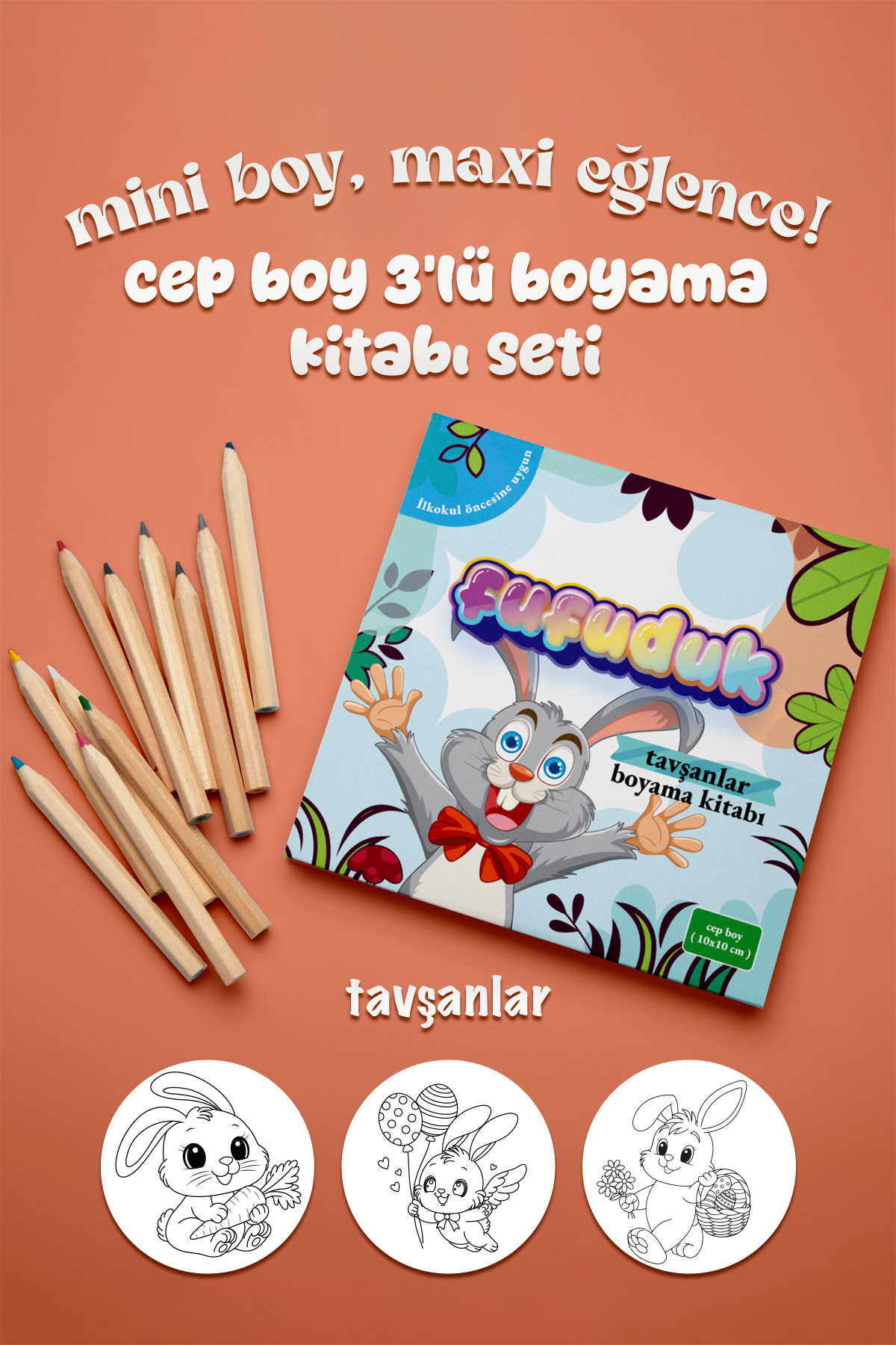 FUFUDUK Cep Boy Mini Boyama Kitabı - Tavşanlar