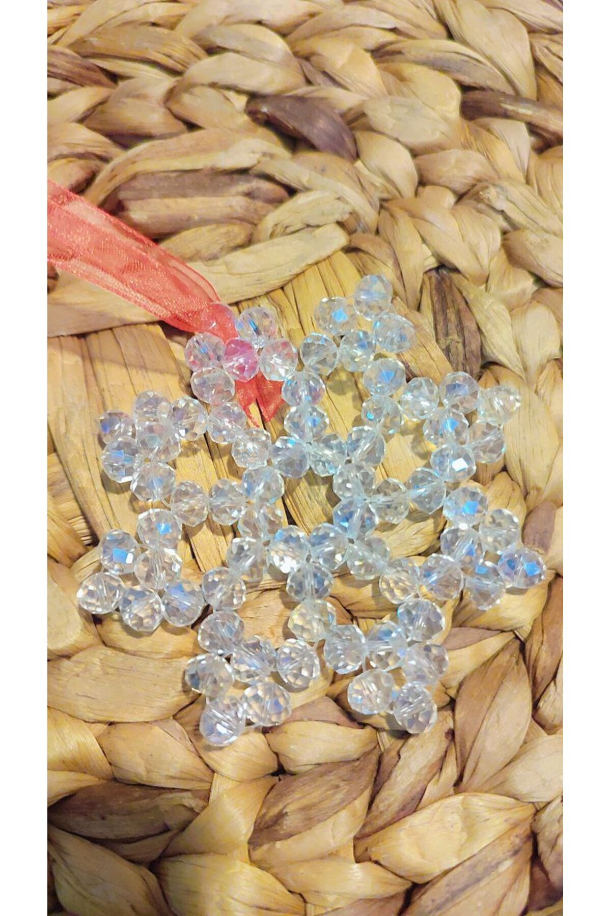 shamatolyesi Kristal boncuklardan yapılmış el yapımı kar tanesi süsü kış ve yılbaşı dekoru için ideal.