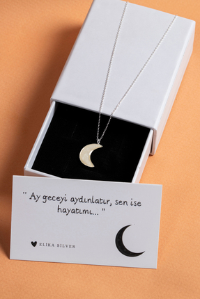 Elika Silver 925 Ayar Gümüş Gece Parlayan Ay Model Kolye