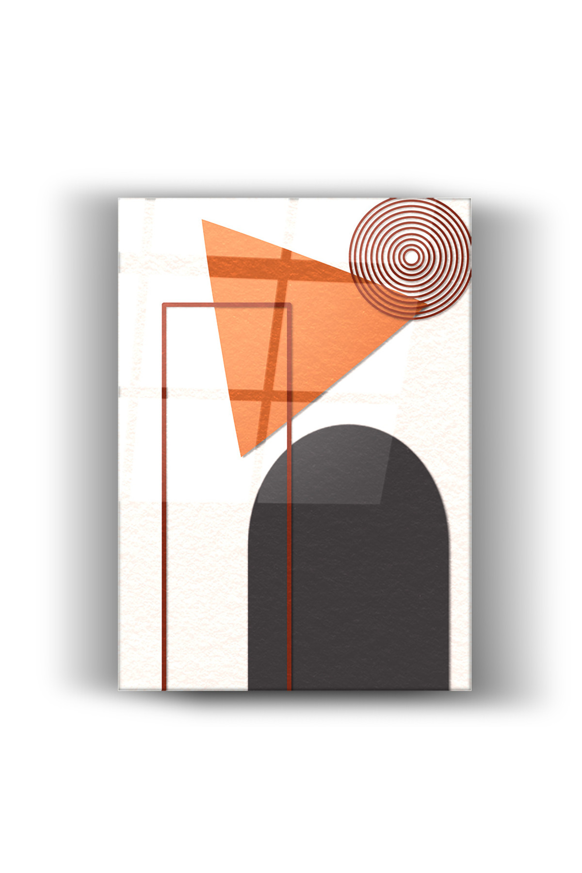 Geometrik Modern Sanat- Turuncu & Siyah Minimal Dizayn-Cam Tablo-Ev ve Ofis Dekorasyonu-Minimal-