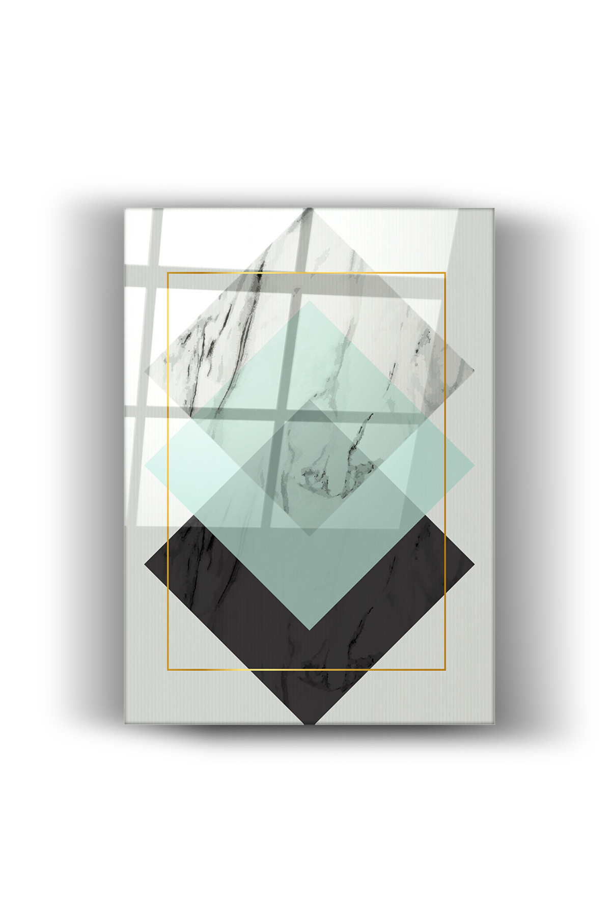 Geometrik Modern Sanat Tablosu – Mermer Desenli Soyut Tasarım-Cam Tablo-Ev ve Ofis Dekorasyonu