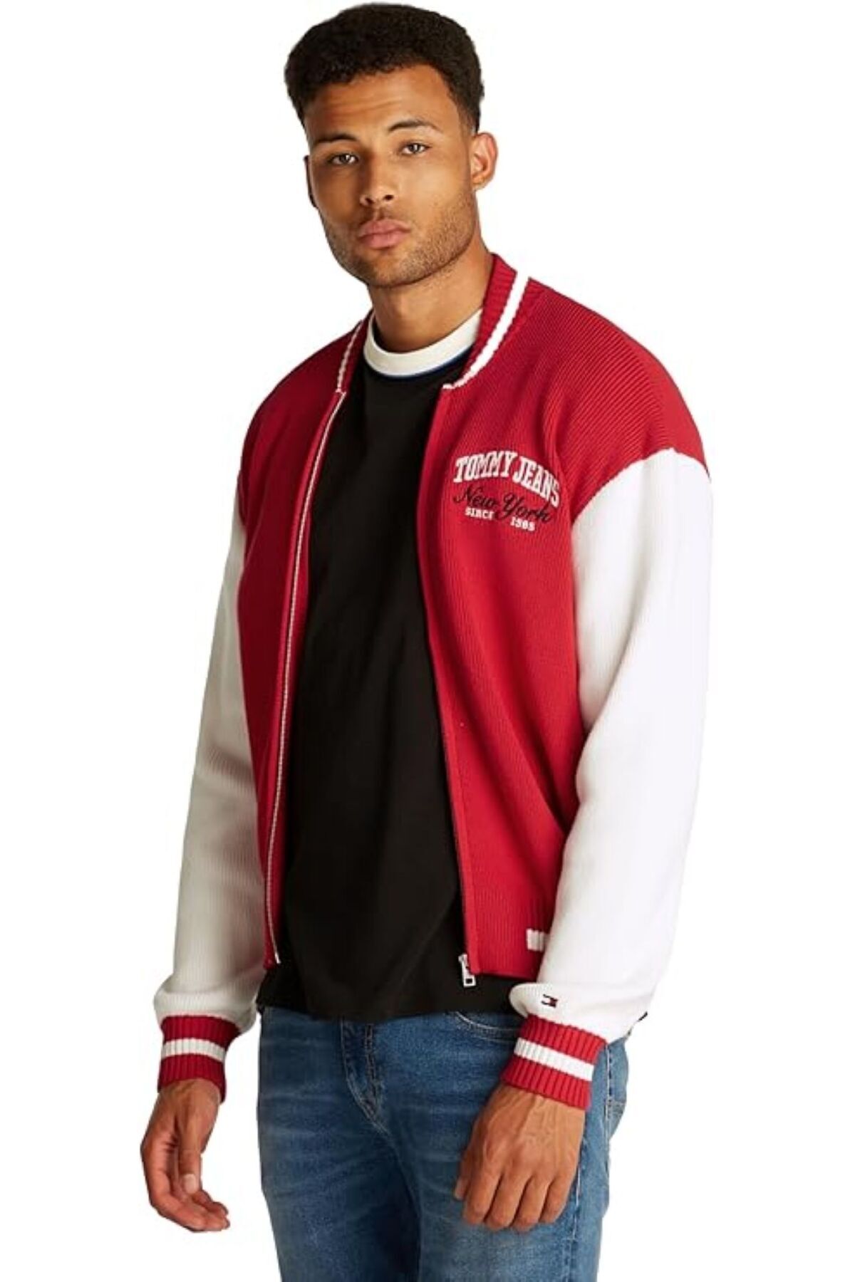 تامی هیلفیگر ژاکت بافتنی بیسبال مردانه Tjm Varsity - قرمز و سفید