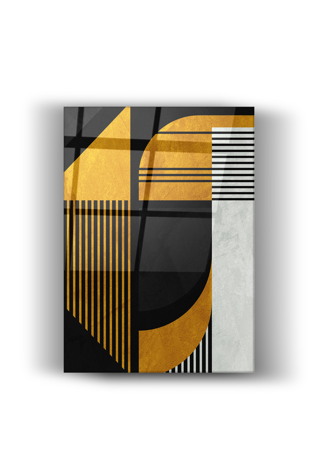 Geometrik Modern Sanat- Turuncu & Siyah Minimal Dizayn-Cam Tablo-Ev ve Ofis Dekorasyonu-Minimal-