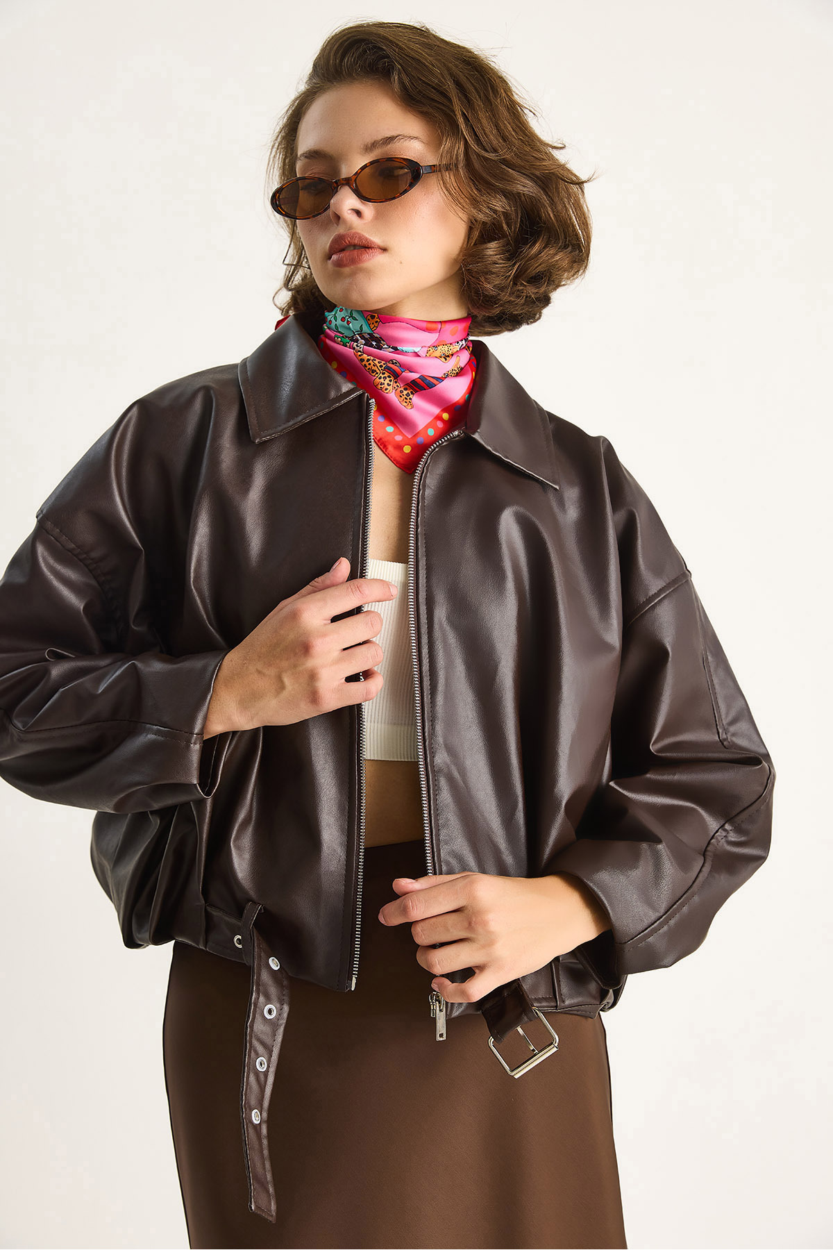 Bianco Lucci  Kadın Oversize Tokalı Deri Ceket 3137 60284058 - Görsel 3