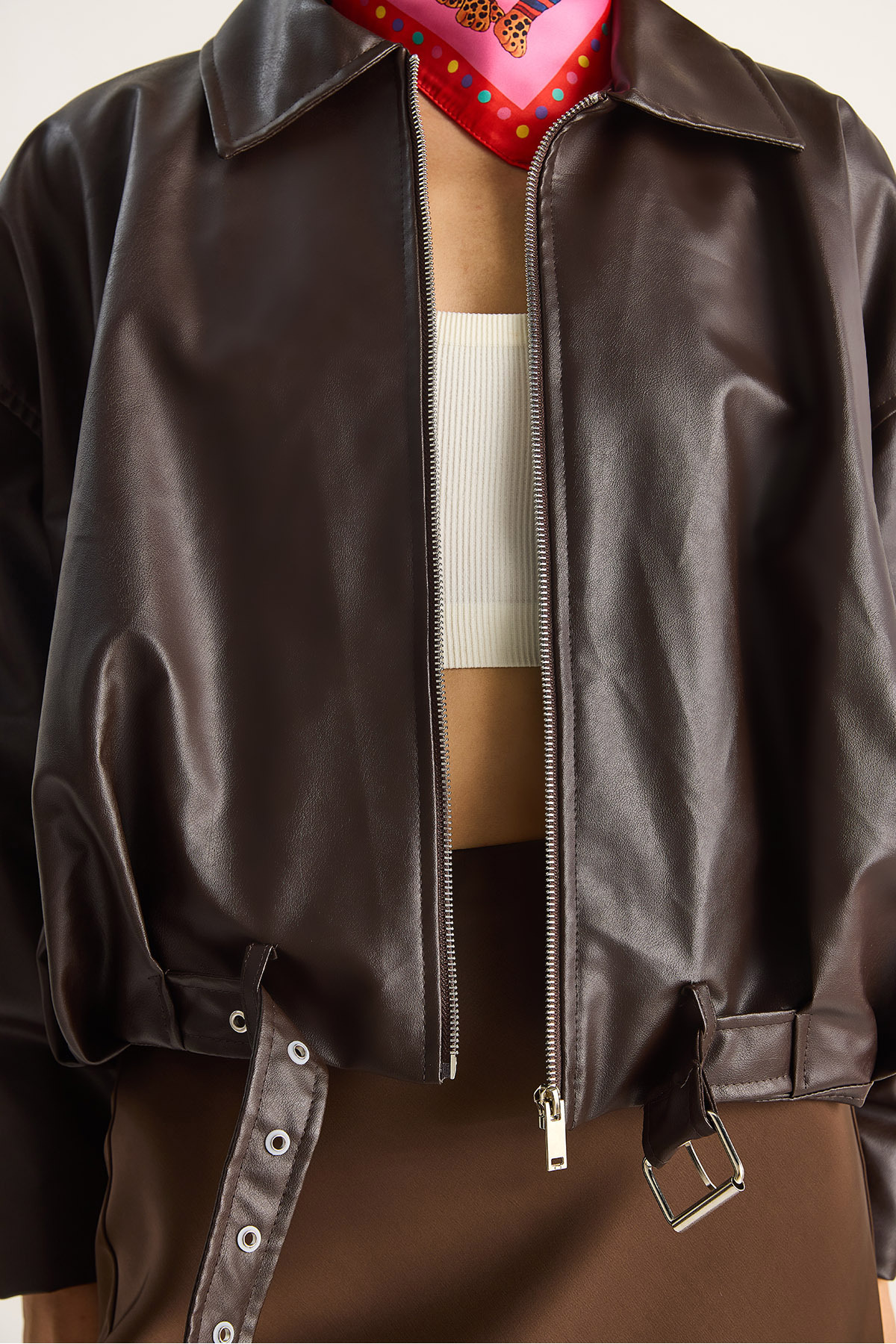 Bianco Lucci  Kadın Oversize Tokalı Deri Ceket 3137 60284058 - Görsel 6