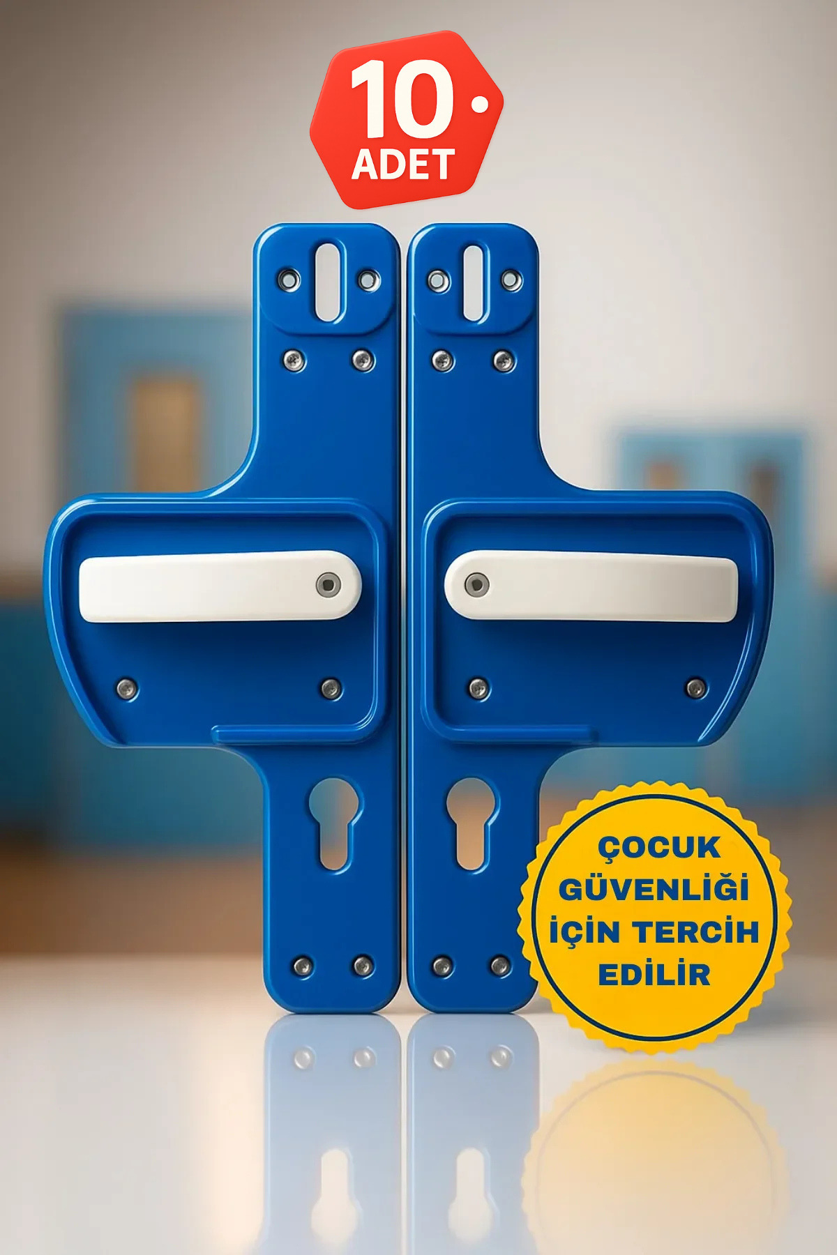Life 360 Bariyerli Kapı Kolu | Lacivert-Beyaz | Çocuk Güvenlikli | Okul, Kreş ve Eğitim Alanları 10 Adet