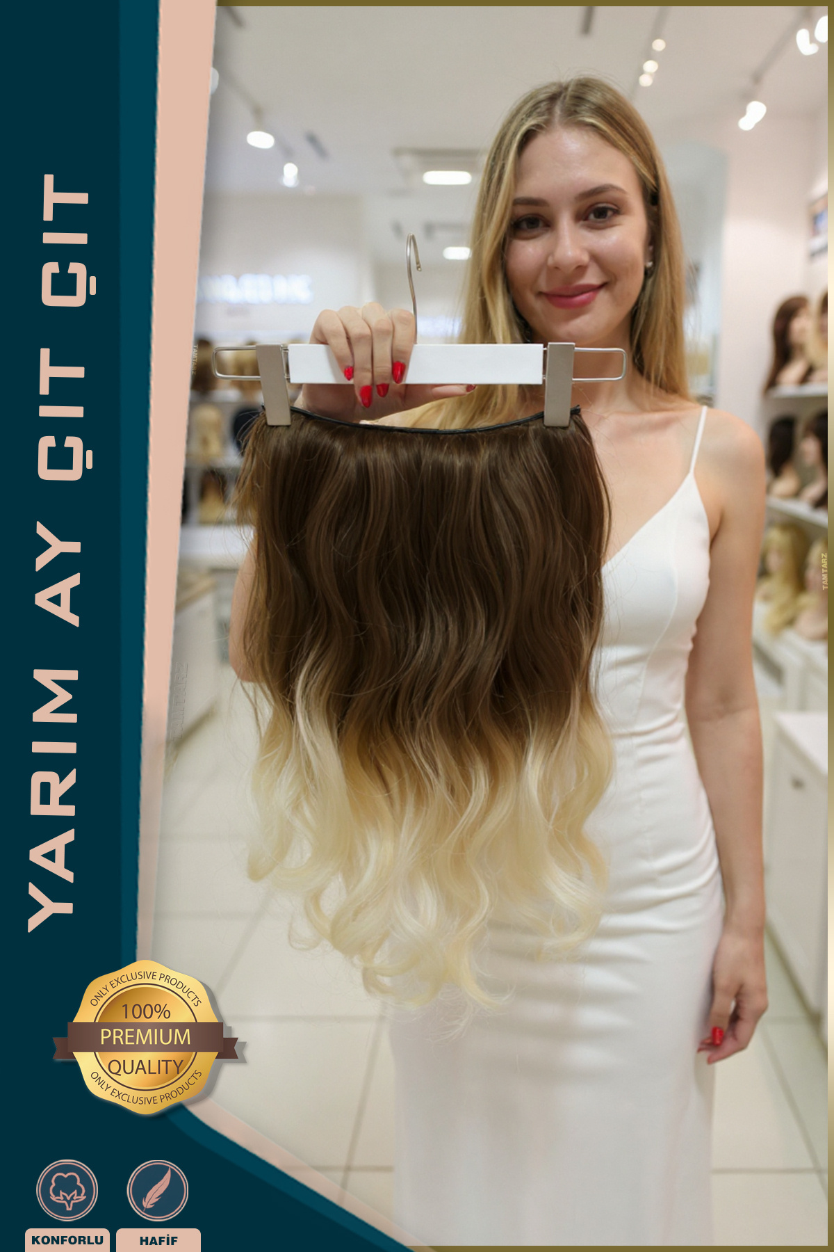 TAM TARZ Fiber Sentetik Yarım Ay Çıtçıt - Kumral / Platin Ombreli