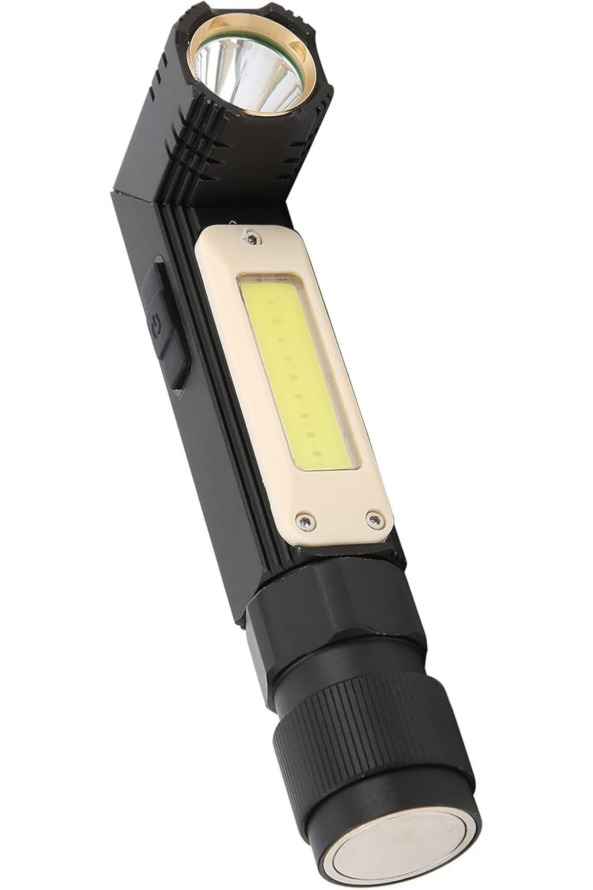 Yıldızan USB Şarjlı Katlanabilir Metal LED El Feneri – 5W + COB, 800 Lümen, 360° Mıknatıslı Taban, 90° Döner