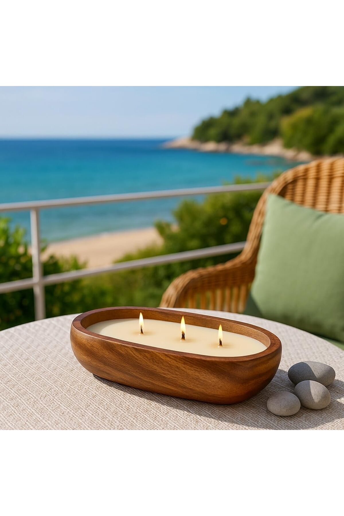 STOREMAX Ahşap Kayık Tabakta Kokulu Soya Mum – 3 Fitilli, ve Şık Tasarım 1191480