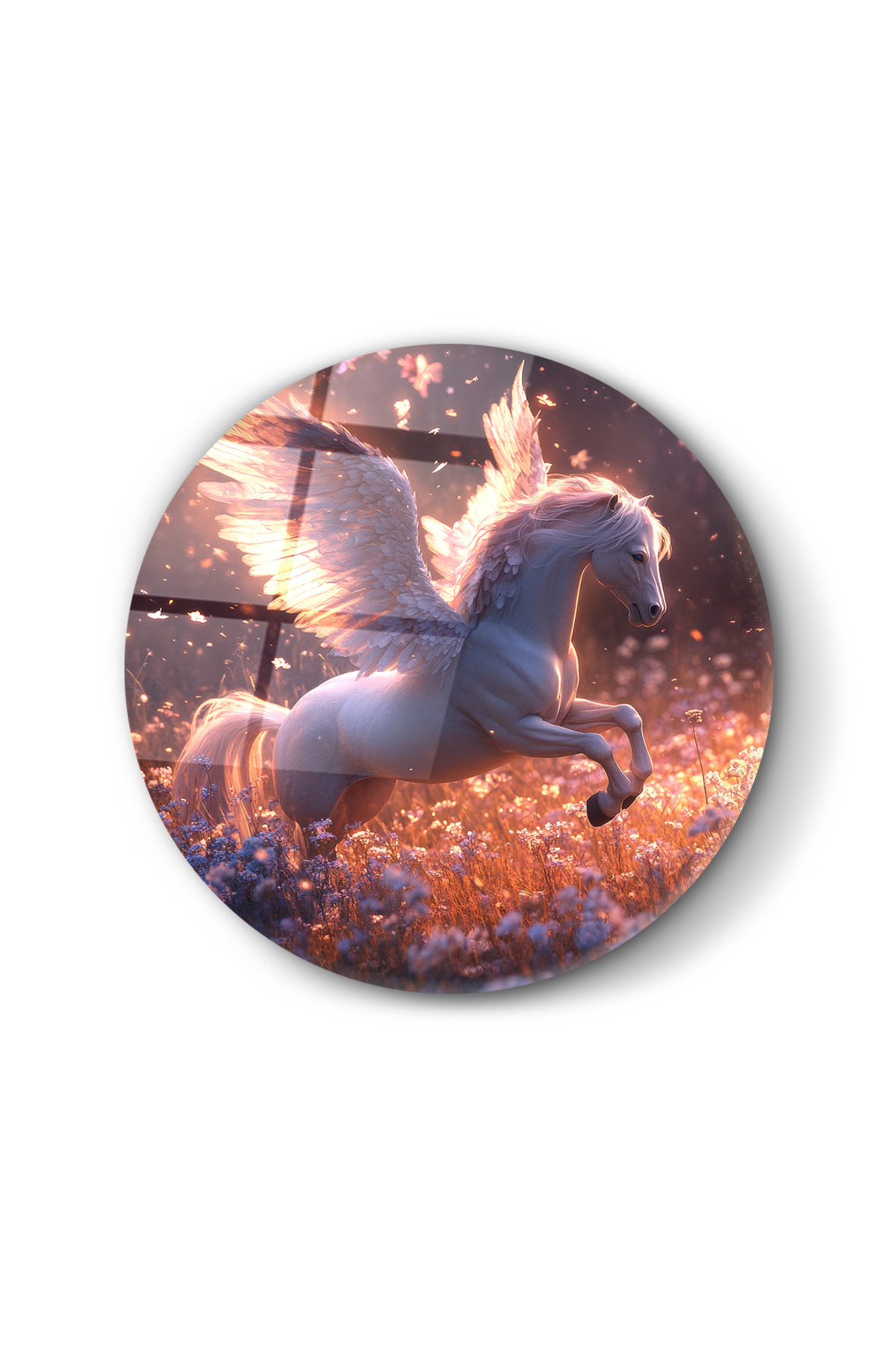 Pegasus Kanatlarında Masal – Yuvarlak Cam Tablo-Ev-İş Dekorasyonu-Cam Tablo