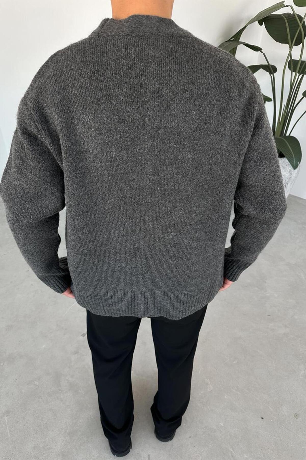 Antrasit Basic Soft Relaxed Hırka — سفید HF0041-MH-K — تصویر 4 از 4