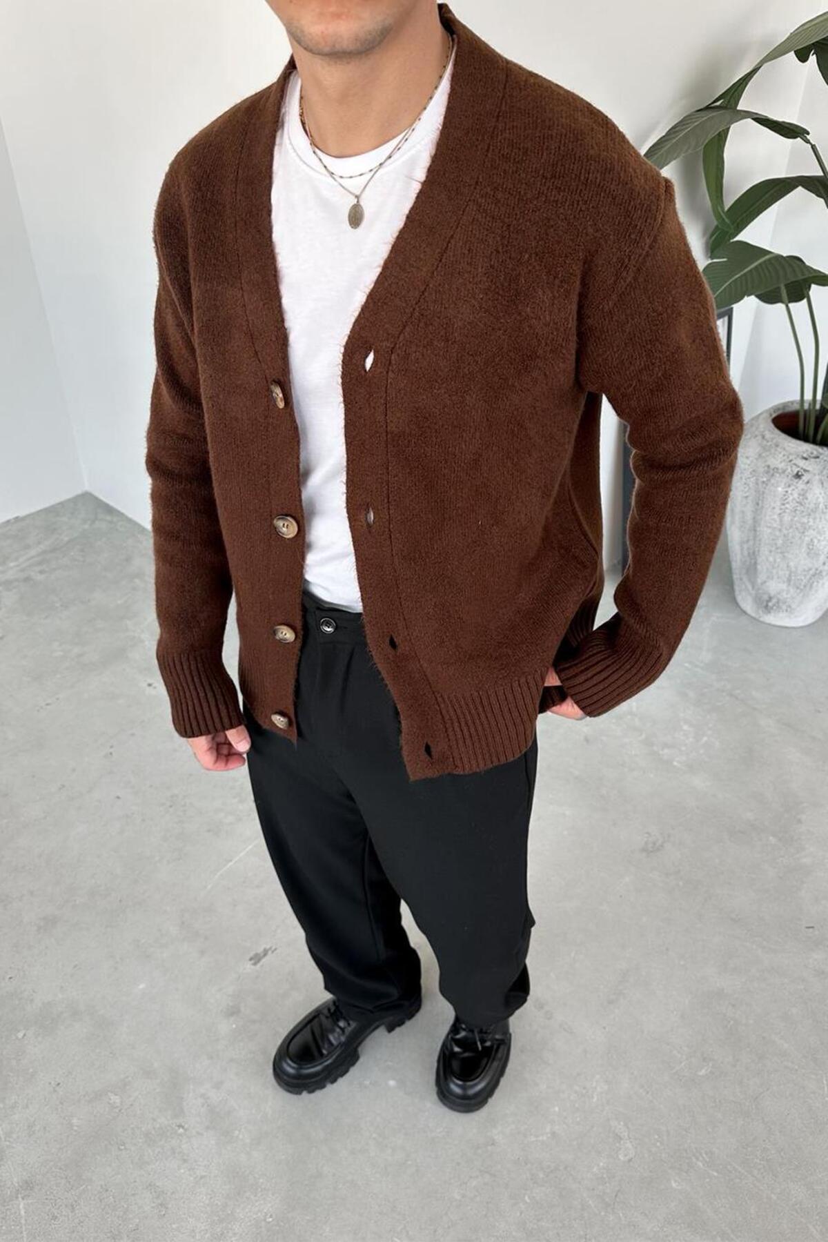 Kahverengi Basic Soft Relaxed Hırka — قهوه‌ای HF0041-MH-K — تصویر 3 از 4