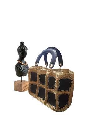 bi ters bi düz ELÖRGÜSÜ DERİ MOTİFLİ ÖRGÜ EL ÇANTASI
