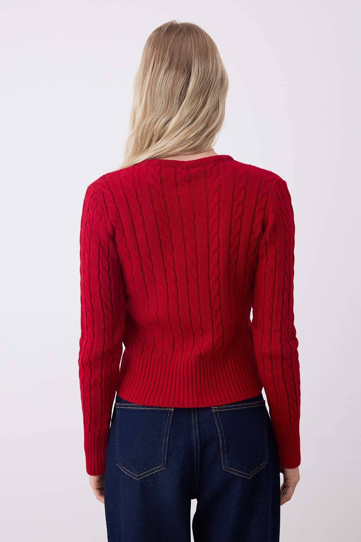 Trendyolmilla  Ekru-Kırmızı 2'li Fitted/Vücuda Oturan İkili Paket Triko Hırka TWOAW26HI00218 - Görsel 4